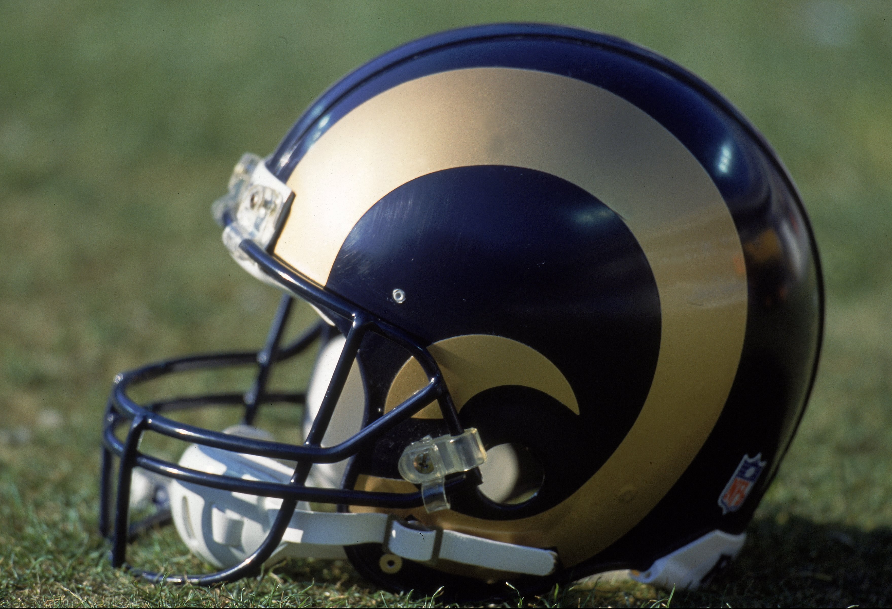 3 Dec 2000:  A view of the St. Louis Rams helmet after the game against the Carolina Panthers at the Ericsson Stadium in Charlotte, North Carolina.  The Panthers defeated the Rams 16-3.Mandatory Credit: Scott Halleran  /Allsport