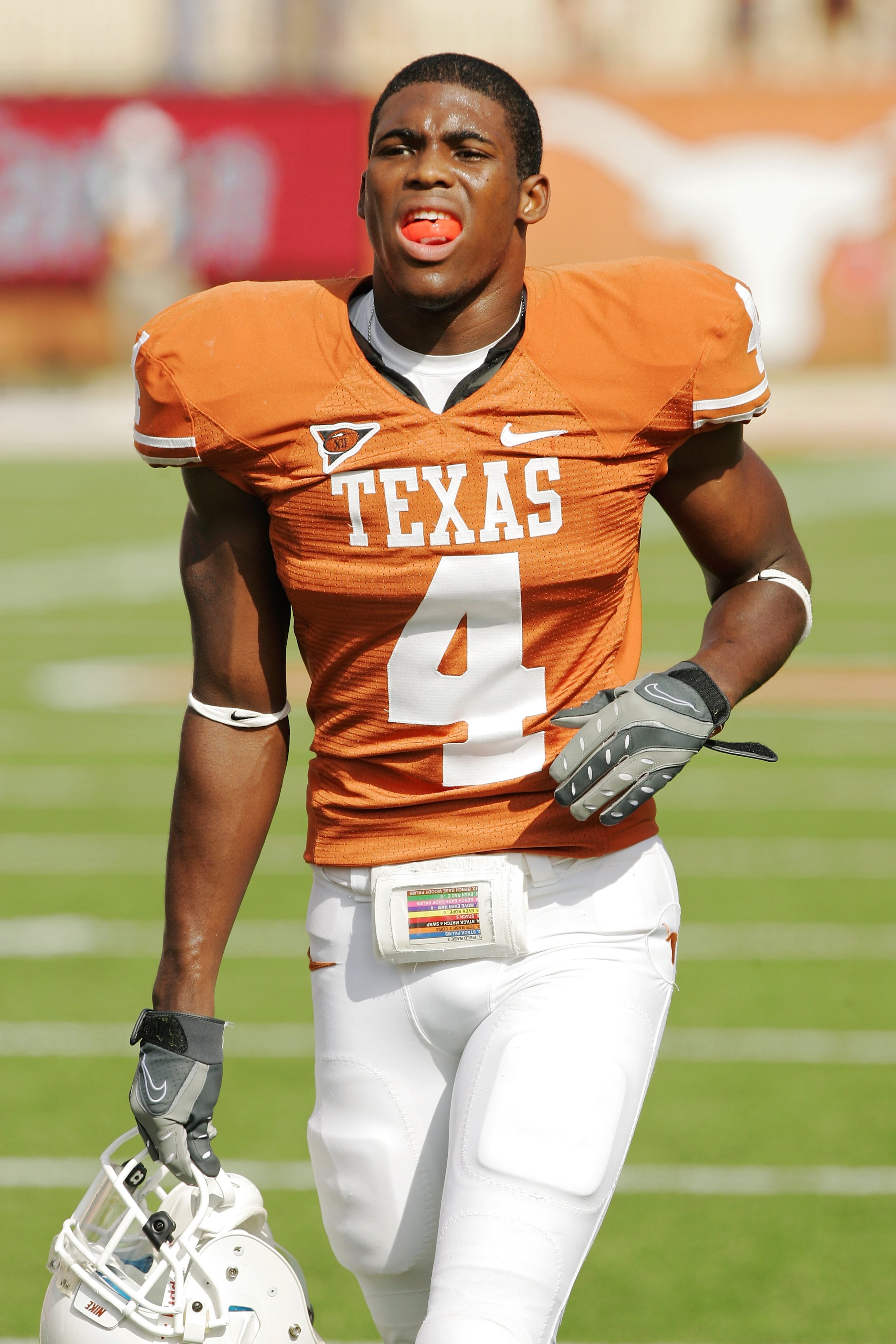 AUSTIN, TX - NOVEMBER 07:  Defensive back Aaron Williams #4 of the Texas Longhorns practices before a game against the UCF Knights on November 7, 2009 at Darrell K Royal - Texas Memorial Stadium in Austin, Texas.  Texas won 35-3.  (Photo by Brian Bahr/Get