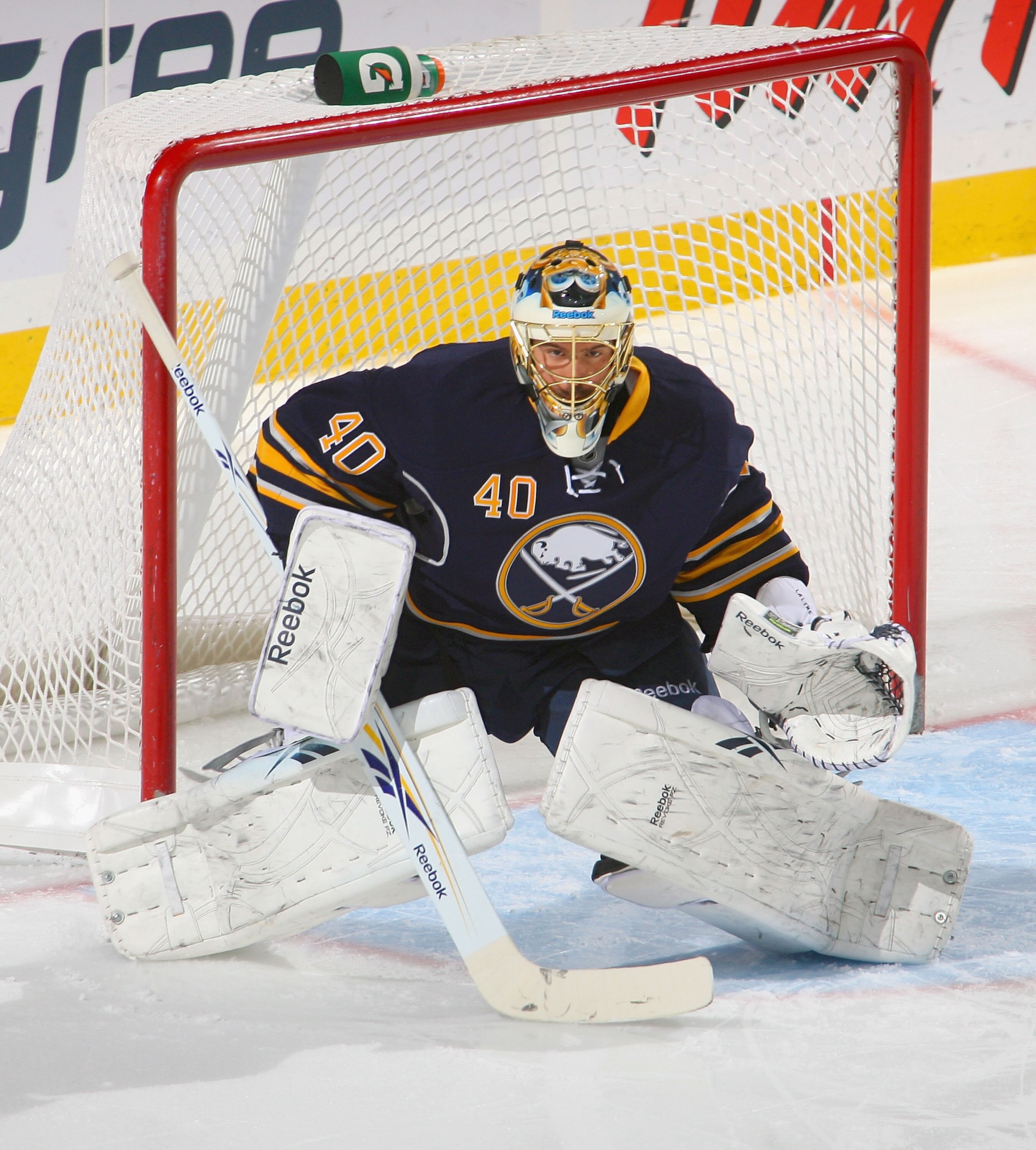 BUFFALO, NY - NOVEMBER 20: Patrick Lalime #40 of the Buffalo Sabres plays against the Tampa Bay Lightning at HSBC Arena on November 20, 2010 in Buffalo, New York. Tampa Bay won 2-1.  (Photo by Rick Stewart/Getty Images)