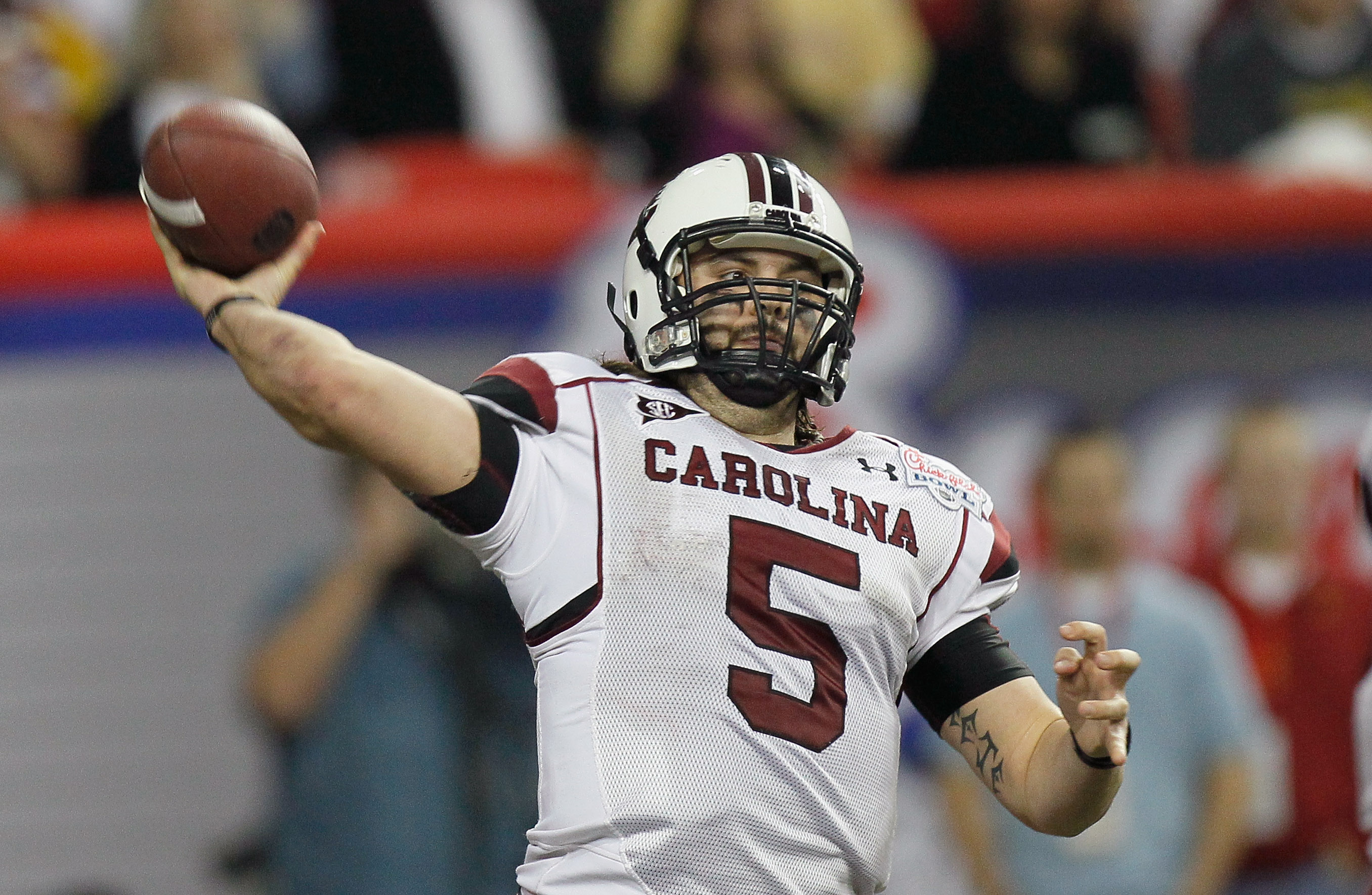 ATLANTA, GA - DECEMBER 31:  Stephen Garcia #5 of the South Carolina Gamecocks against the Florida State Seminoles during the 2010 Chick-fil-A Bowl at Georgia Dome on December 31, 2010 in Atlanta, Georgia.  (Photo by Kevin C. Cox/Getty Images)