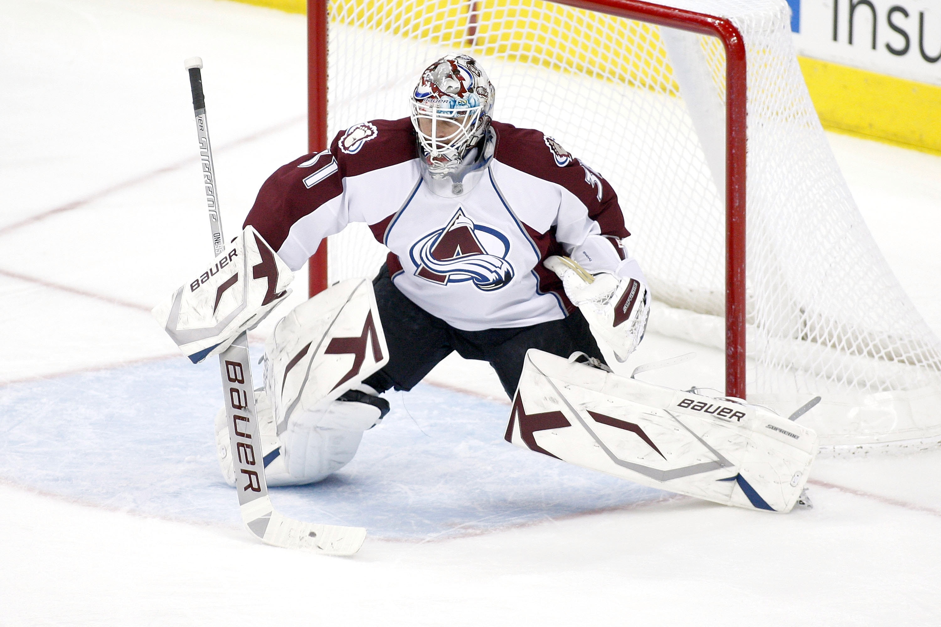 COLUMBUS, OH - FEBRUARY 11:  Peter Budaj #31 of the Colorado Avalanche makes a save during a game against the Columbus Blue Jackets on February 11, 2011 at Nationwide Arena in Columbus, Ohio. (Photo by John Grieshop/Getty Images)