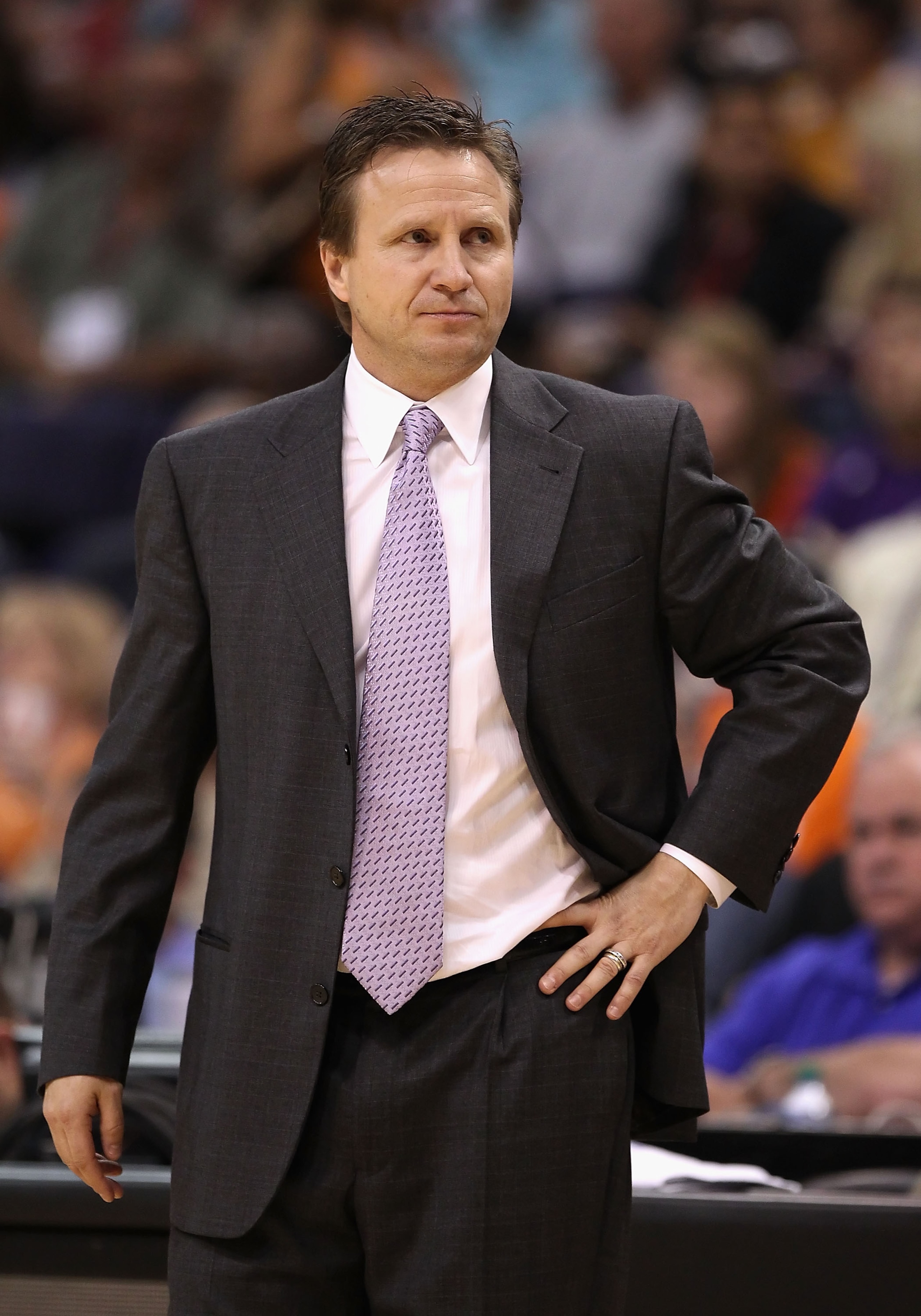 PHOENIX, AZ - MARCH 30:  Head coach Scott Brooks of the Oklahoma City Thunder reacts during the NBA game against the Phoenix Suns at US Airways Center on March 30, 2011 in Phoenix, Arizona. The Thunder defeated the Suns 116-98.   NOTE TO USER: User expres