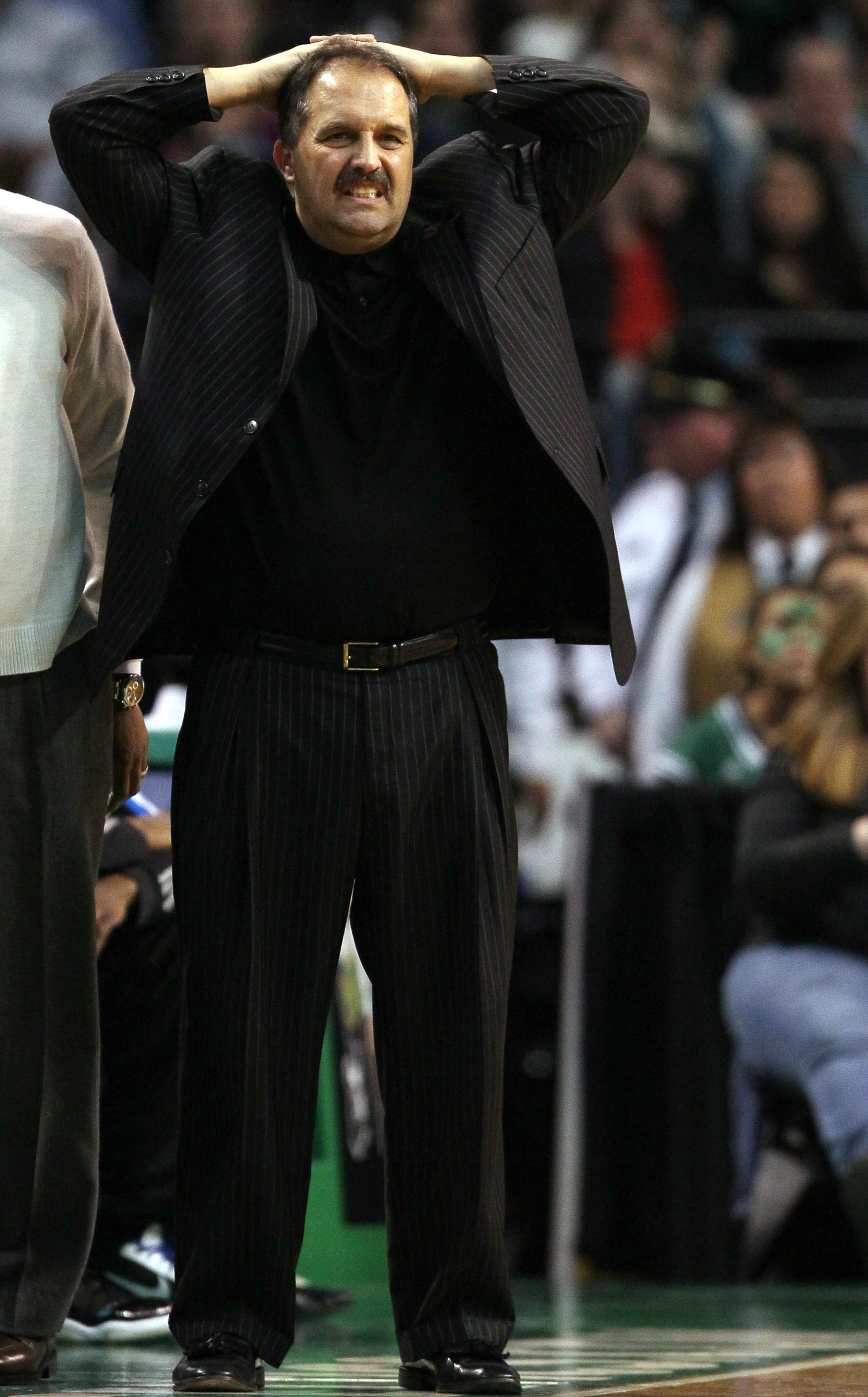 BOSTON, MA - FEBRUARY 06:  Head coach Stan Van Gundy of the Orlando Magic reacts as his team sets up a play in the fourth quarter against the Boston Celtics on February 6, 2011 at the TD Garden in Boston, Massachusetts. The Celtics defeated the Magic 91-8