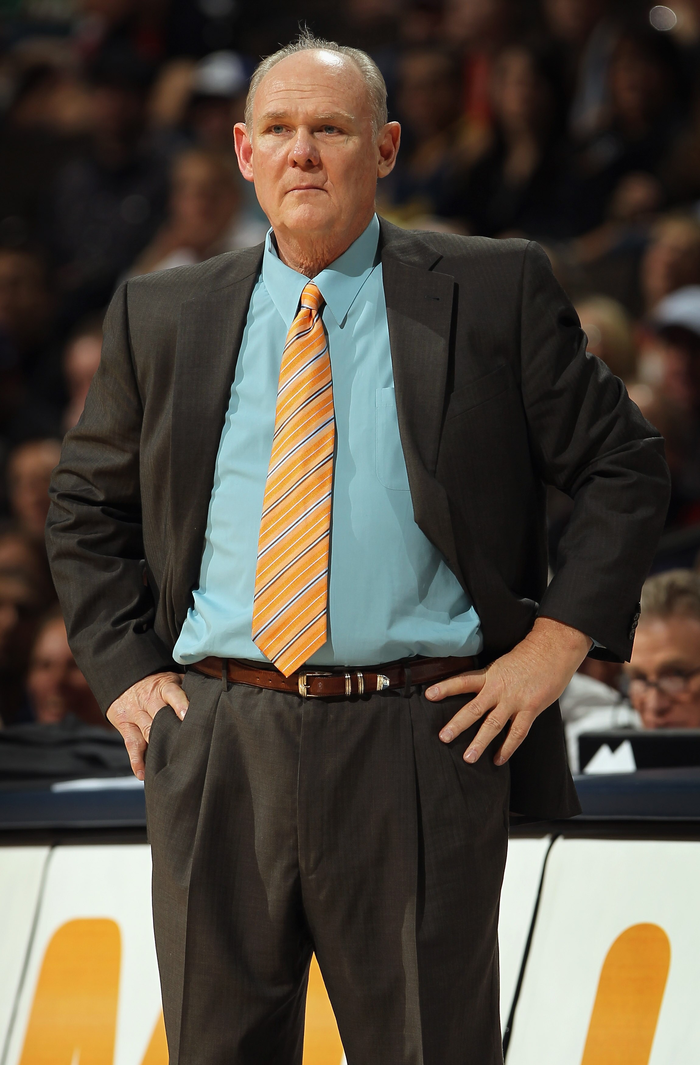 DENVER, CO - MARCH 21:  Head coach George Karl of the Denver Nuggets leads his team against the Toronto Raptors at the Pepsi Center on March 21, 2011 in Denver, Colorado. The Nuggets defeated the Raptors 123-90. NOTE TO USER: User expressly acknowledges a