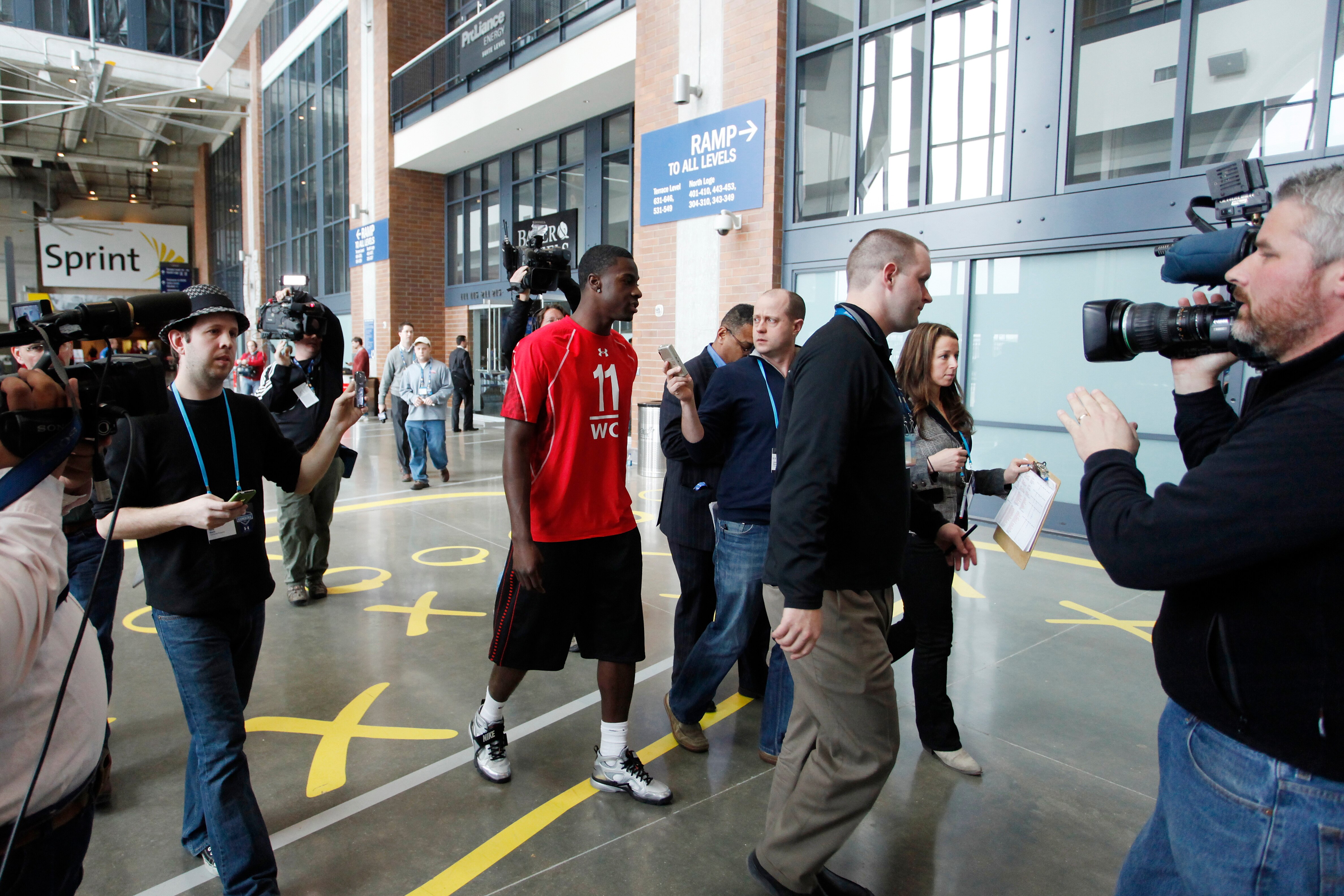 INDIANAPOLIS, IN - FEBRUARY 25: Georgia Bulldogs wide receiver A.J. Green answers questions during a media session at the 2011 NFL Scouting Combine at Lucas Oil Stadium on February 25, 2011 in Indianapolis, Indiana. (Photo by Joe Robbins/Getty Images)