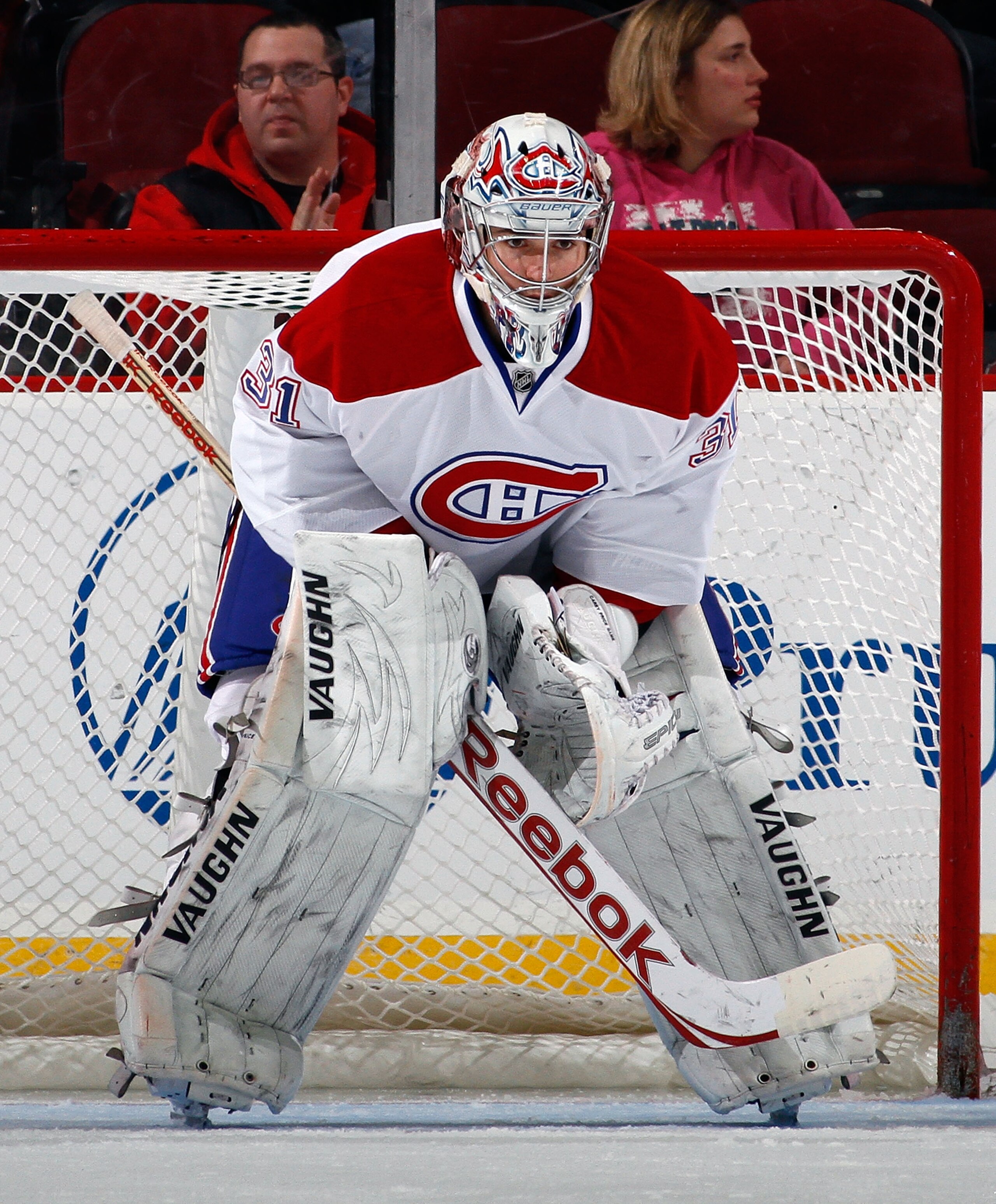 NEWARK, NJ - APRIL 02:  Goalie Carey Price #31 of the Montreal Canadians waits for a faceoff during an NHL hockey game against the New Jersey Devils at the Prudential Center on April 2, 2011 in Newark, New Jersey.  (Photo by Paul Bereswill/Getty Images)