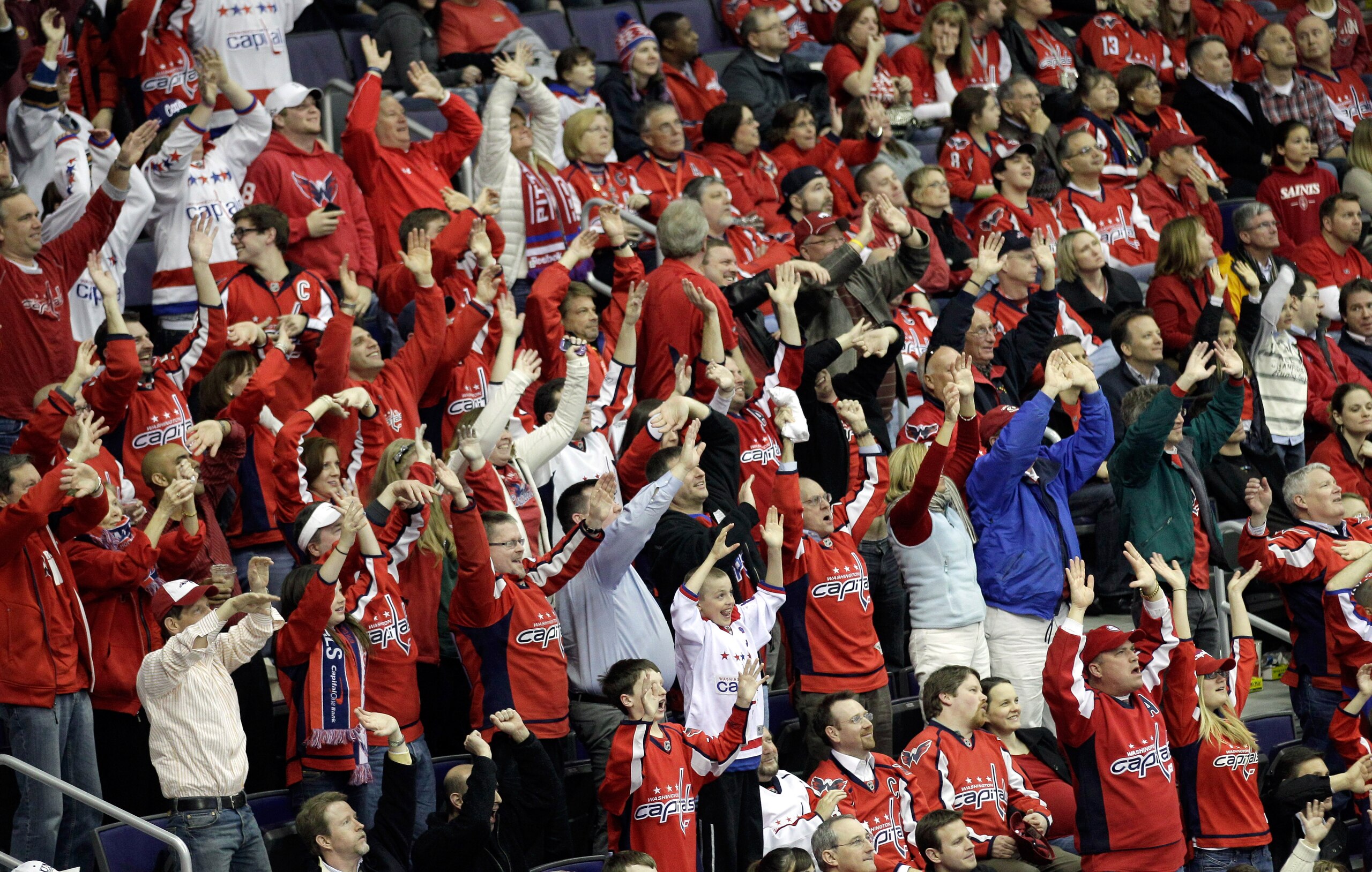 WASHINGTON, DC - MARCH 29:  Washington Capitals fans cheer during the third period against the Carolina Hurricanes at the Verizon Center on March 29, 2011 in Washington, DC.  (Photo by Rob Carr/Getty Images)