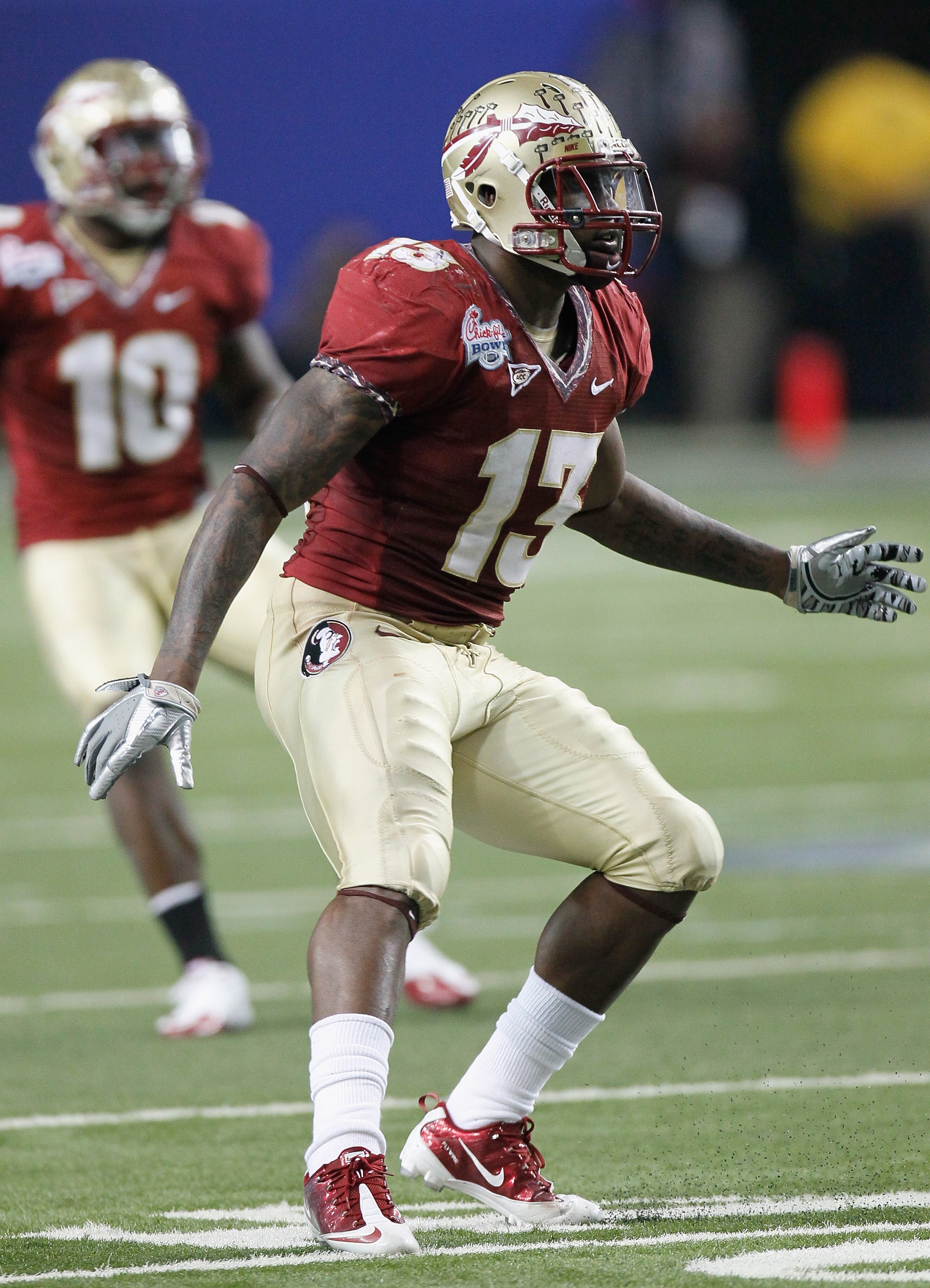 ATLANTA, GA - DECEMBER 31:  Nigel Bradham #13 of the Florida State Seminoles against the South Carolina Gamecocks during the 2010 Chick-fil-A Bowl at Georgia Dome on December 31, 2010 in Atlanta, Georgia.  (Photo by Kevin C. Cox/Getty Images)