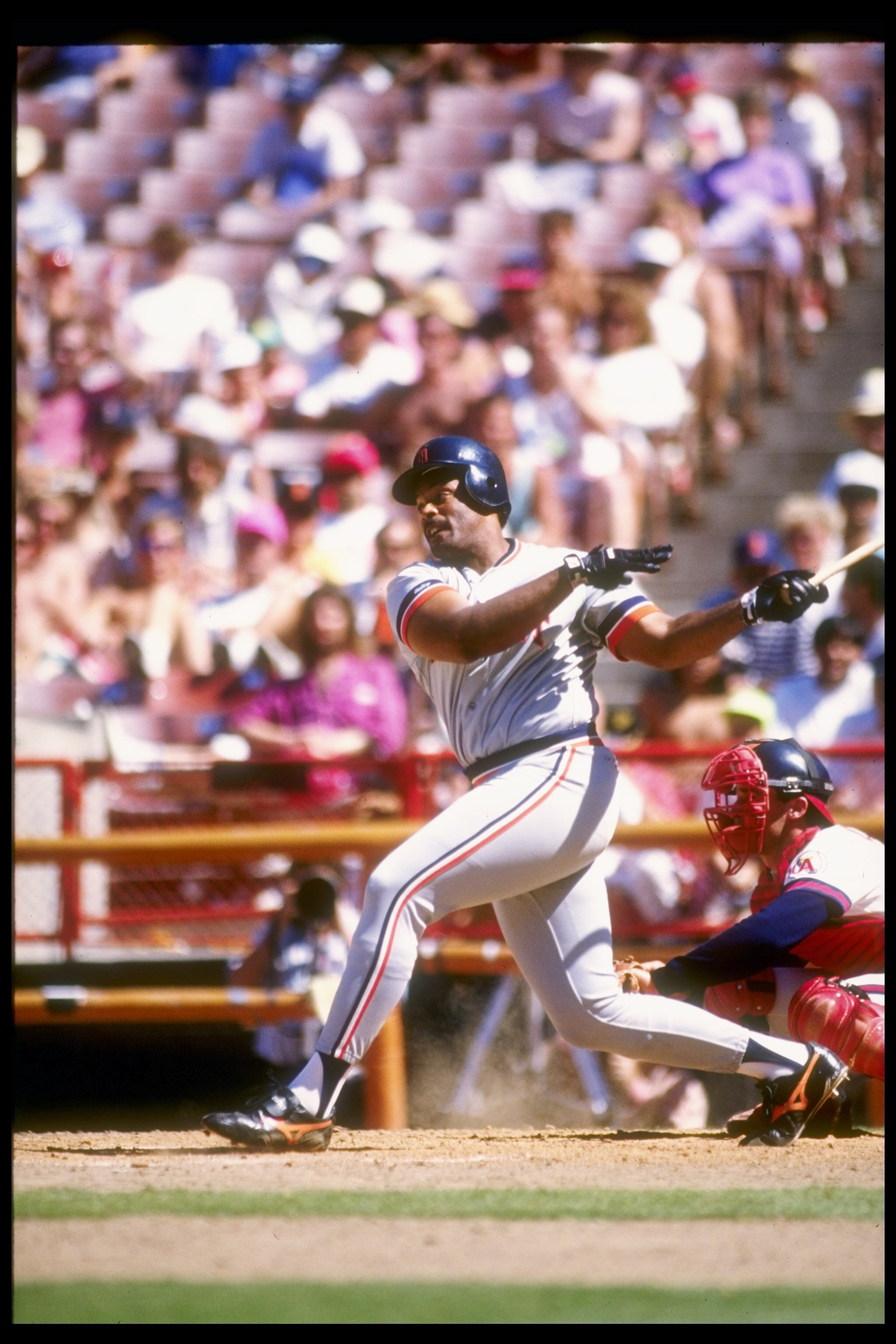 First baseman Cecil Fielder of the Detroit Tigers at bat during a game.