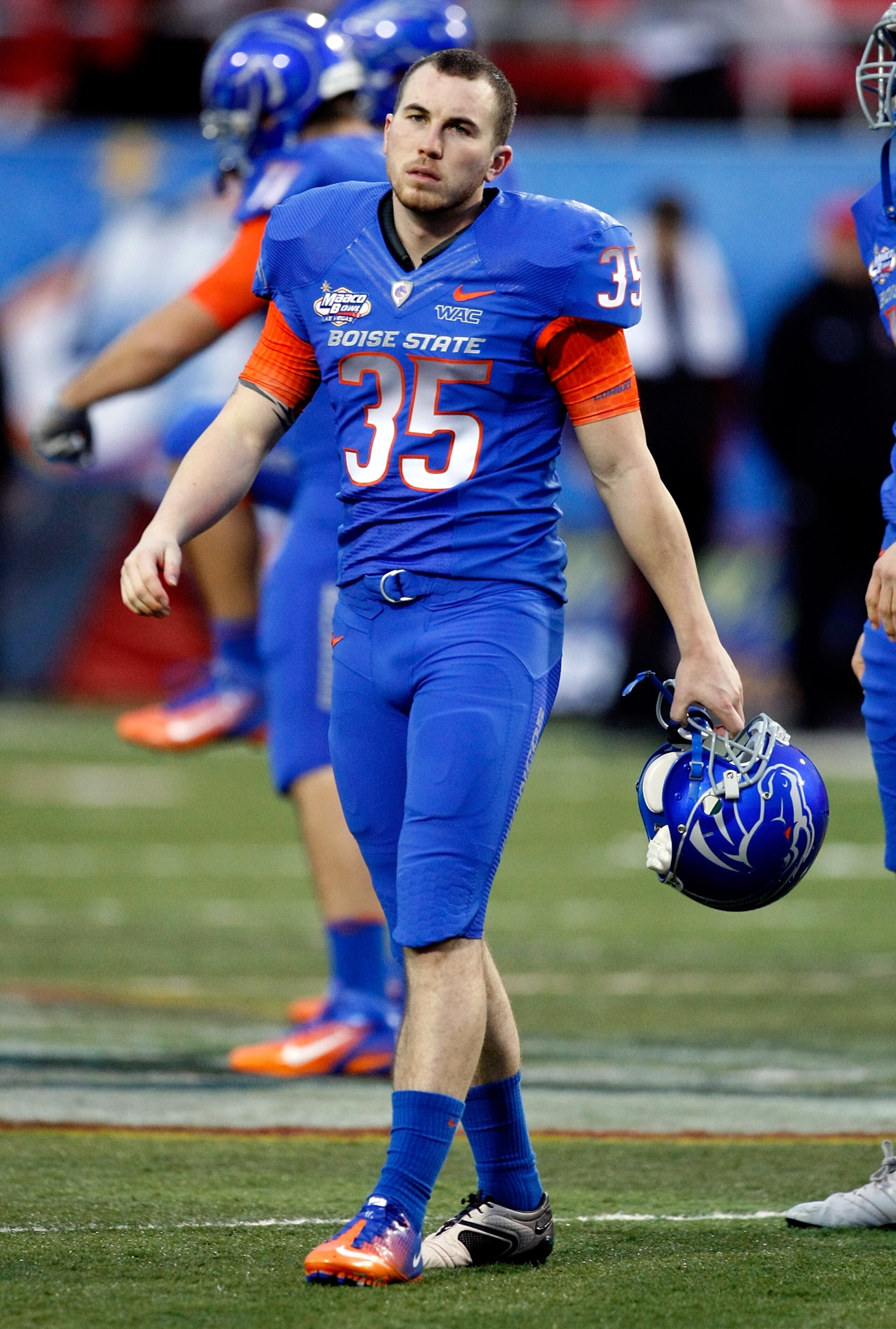 LAS VEGAS, NV - DECEMBER 22: Kicker Kyle Brotzman #35 of the Boise State Broncos appears on the field before the team's game against the Utah Utes in the MAACO Bowl Las Vegas at Sam Boyd Stadium December 22, 2010 in Las Vegas, Nevada. Boise State Won 26- LAS VEGAS, NV - DECEMBER 22: Kicker Kyle Brotzman #35 of the Boise State Broncos appears on the field before the team's game against the Utah Utes in the MAACO Bowl Las Vegas at Sam Boyd Stadium December 22, 2010 in Las Vegas, Nevada. Boise State Won 26-