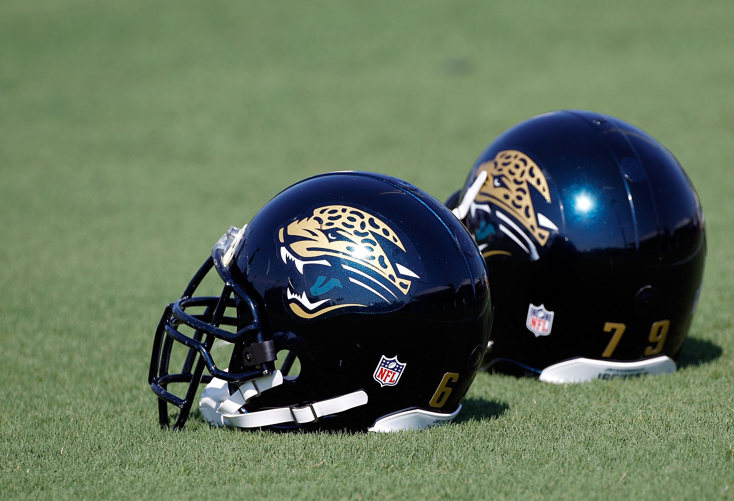 JACKSONVILLE, FL - JULY 30:  Helmets rest on the field of the Jacksonville Jaguars during the first day of Training Camp at EverBank Field on July 30, 2010 in Jacksonville, Florida.  (Photo by Sam Greenwood/Getty Images)