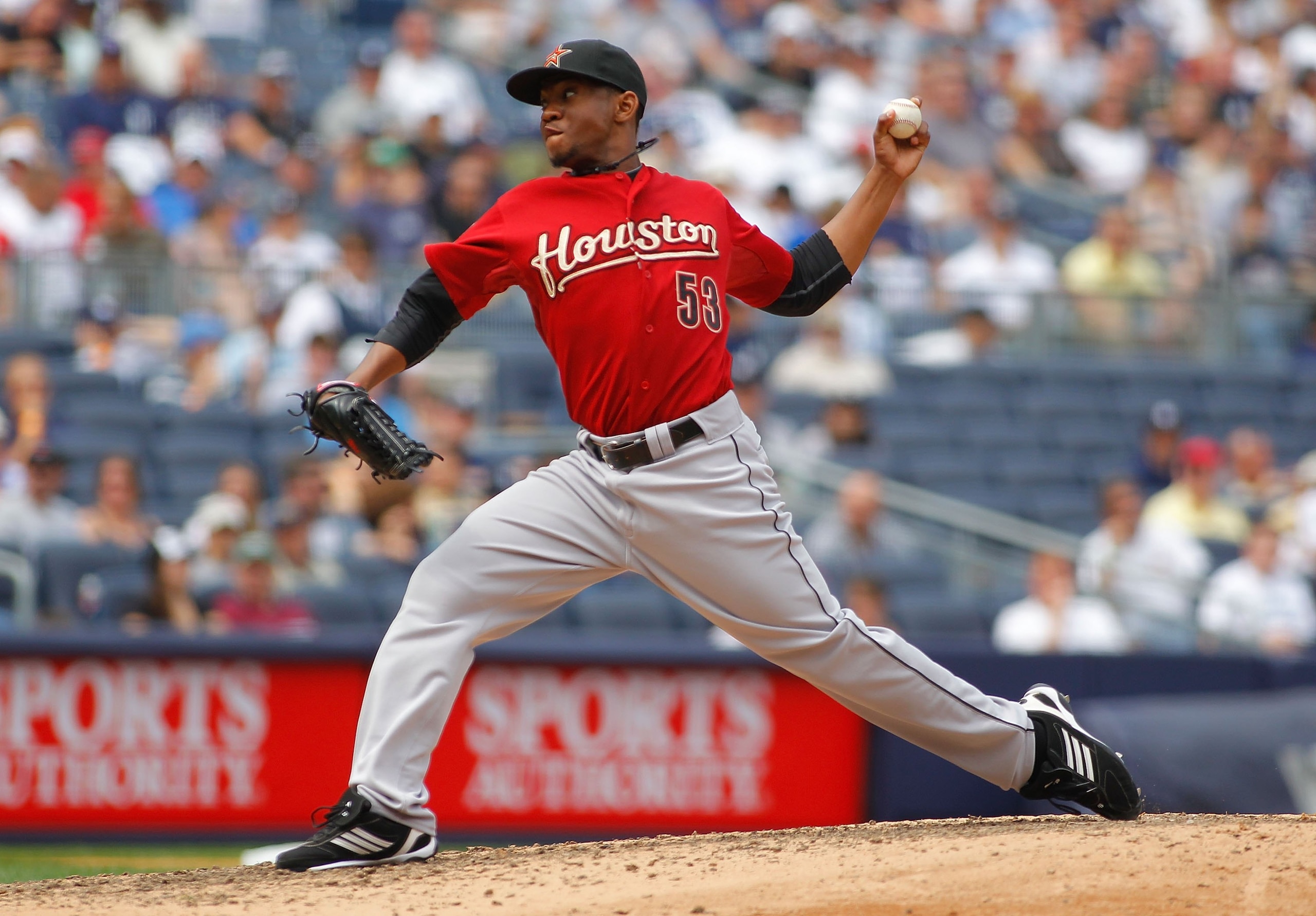 NEW YORK - JUNE 12: Wesley Wright #53 of the Houston Astros throws a pitch during the game against the New York Yankees on June 12, 2010 at Yankee Stadium in the Bronx borough of New York City. (Photo by Mike Stobe/Getty Images)
