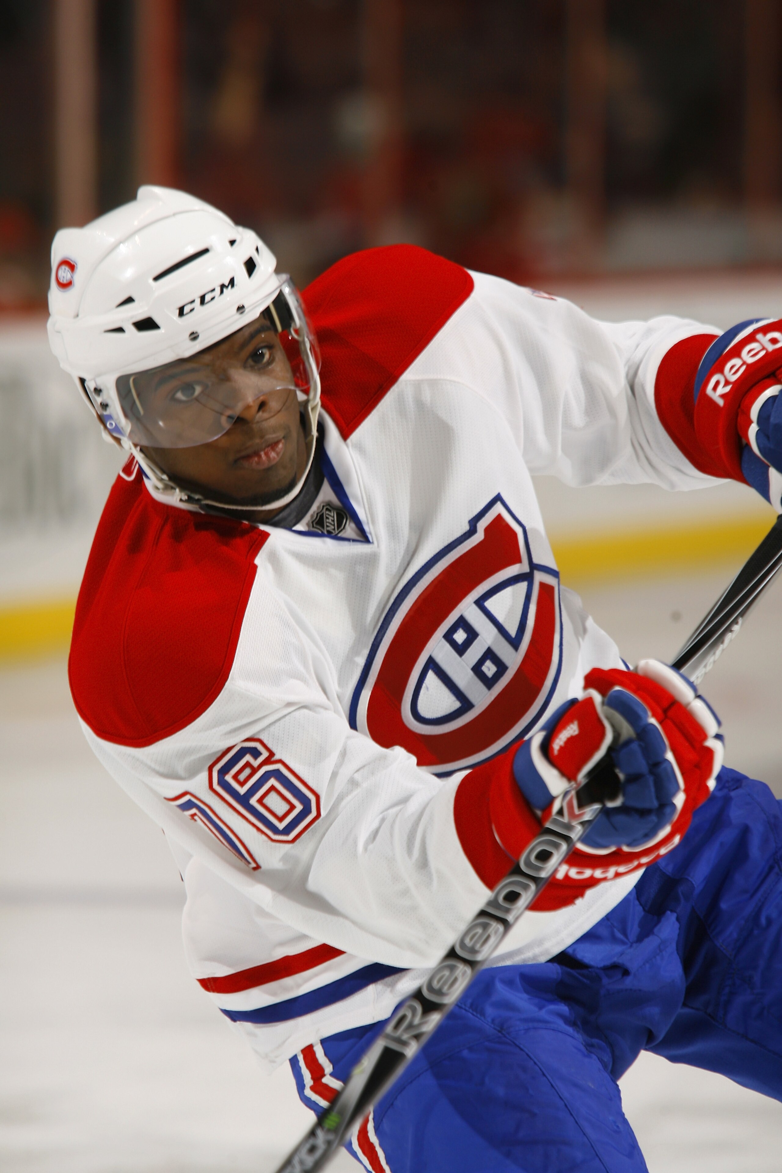 OTTAWA, CANADA - APRIL 07:  P.K. Subban #76 of the Montreal Canadiens takes a wrist shot in warmup before a game against the Ottawa Senators at Scotiabank Place on April 7, 2011 in Ottawa, Canada.  (Photo by Phillip MacCallum/Getty Images)