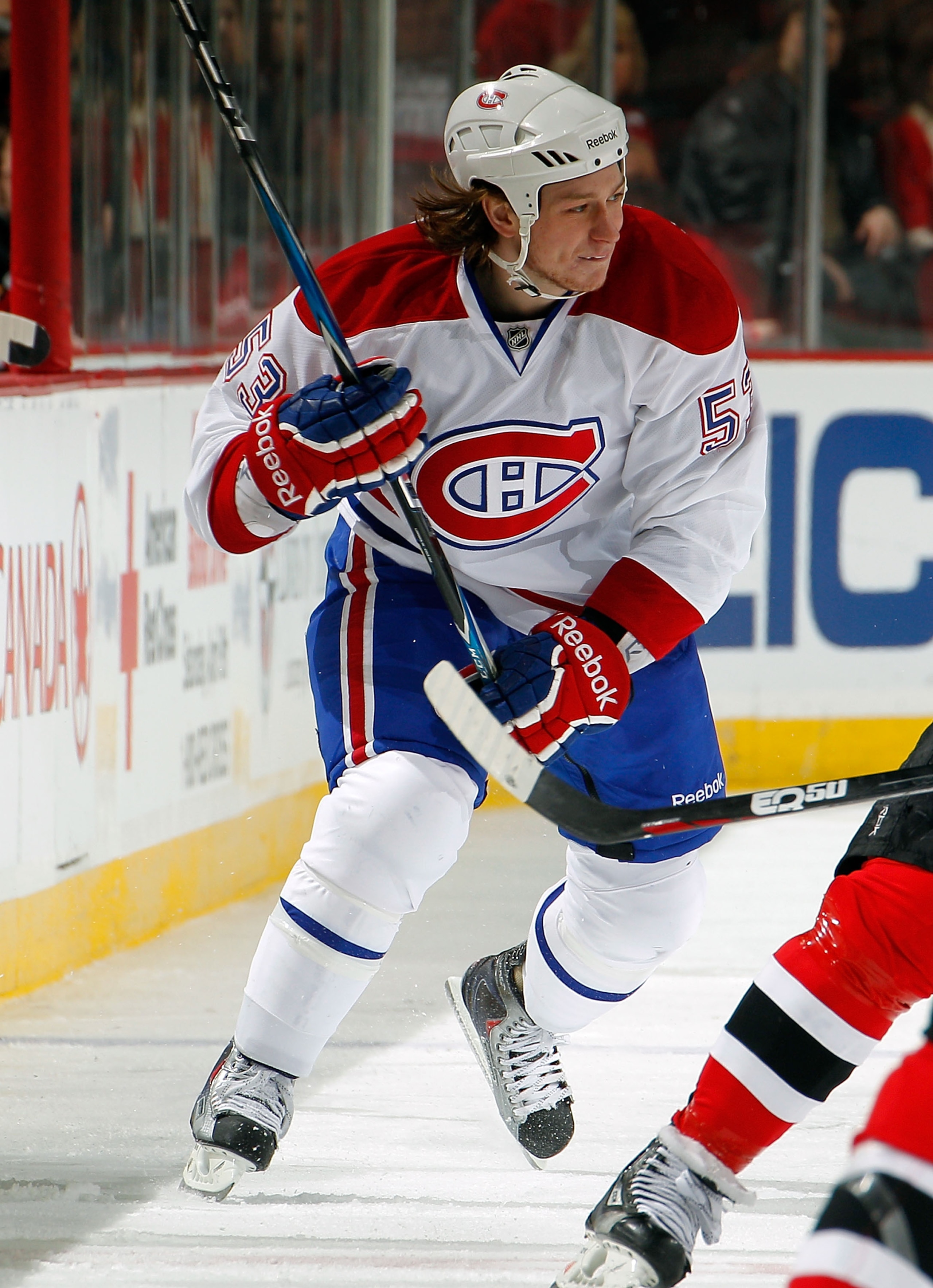 NEWARK, NJ - APRIL 02:  Ryan White #53 of the Montreal Canadians skates during an NHL hockey game against the New Jersey Devils at the Prudential Center on April 2, 2011 in Newark, New Jersey.  (Photo by Paul Bereswill/Getty Images)