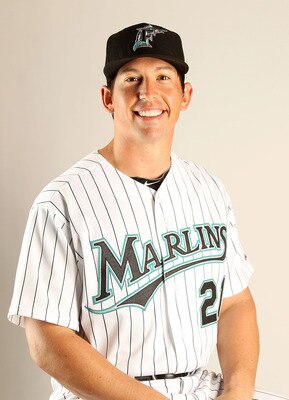 JUPITER, FL - FEBRUARY 23:  John Baker #21 of the Florida Marlins during Photo Day at Roger Dean Stadium on February 23, 2011 in Jupiter, Florida.  (Photo by Mike Ehrmann/Getty Images)