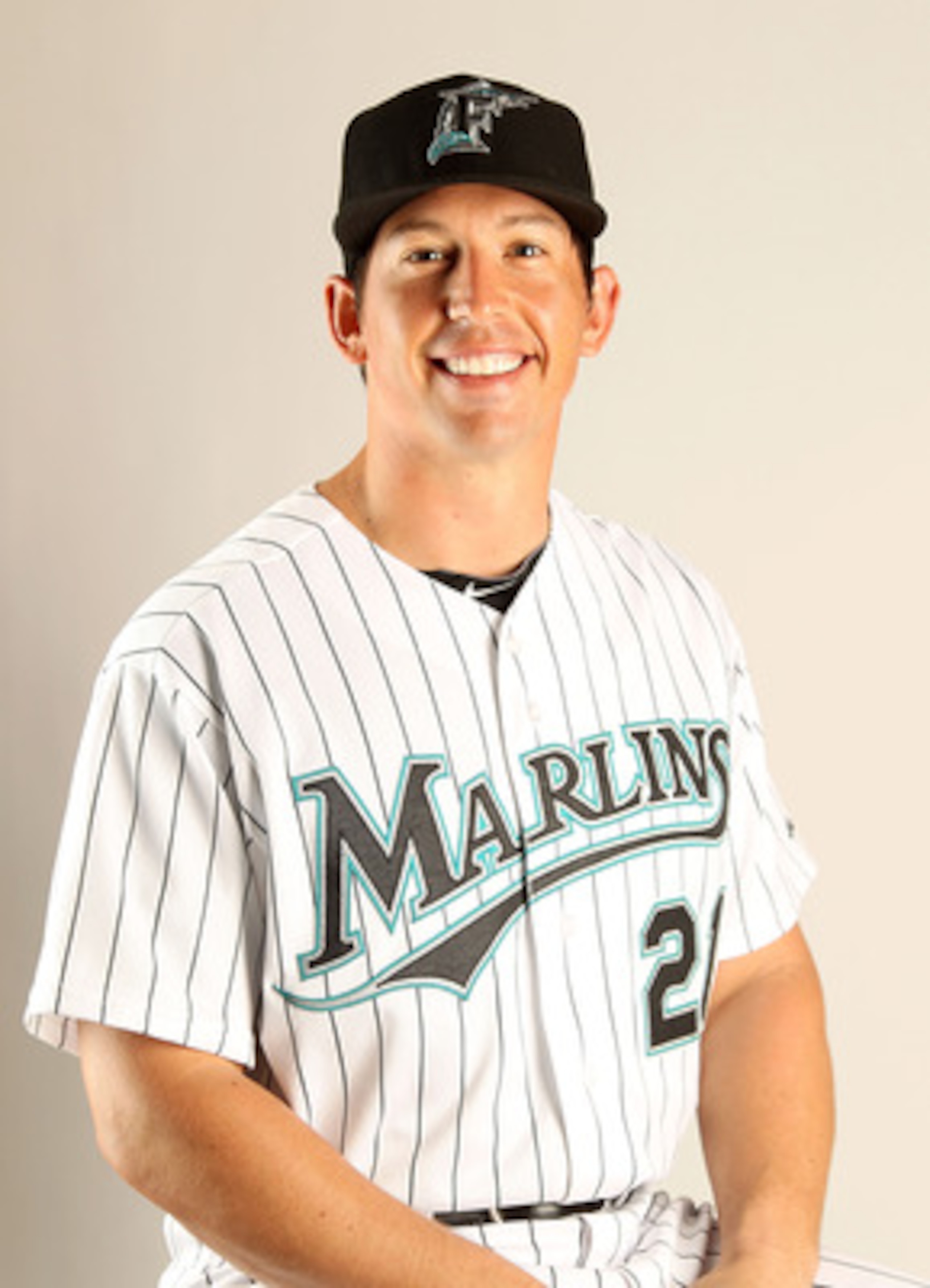 JUPITER, FL - FEBRUARY 23:  John Baker #21 of the Florida Marlins during Photo Day at Roger Dean Stadium on February 23, 2011 in Jupiter, Florida.  (Photo by Mike Ehrmann/Getty Images)