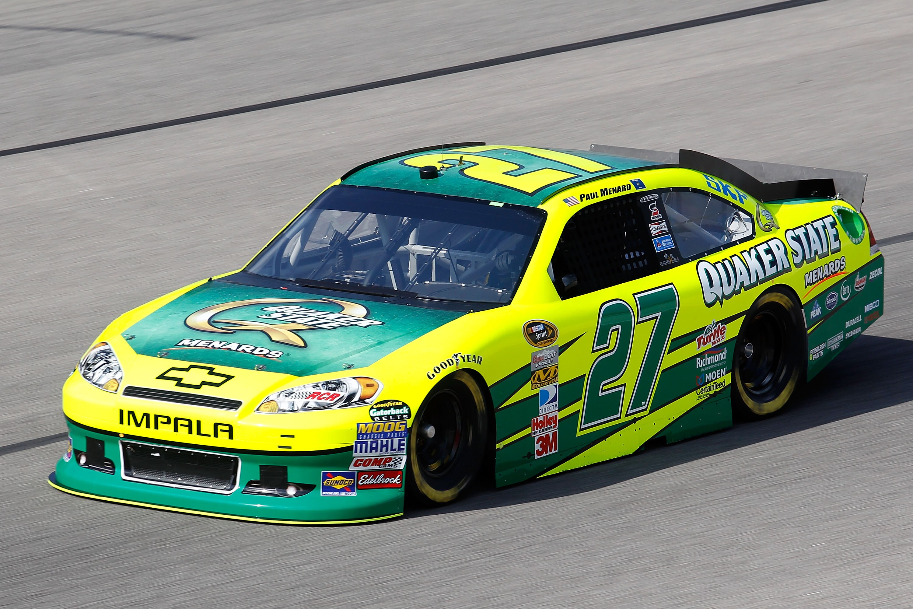 FORT WORTH, TX - APRIL 07:  Paul Menard, driver of the #27 Quaker State/Menards Chevrolet, practices for the NASCAR Sprint Cup Series Samsung Mobile 500 at Texas Motor Speedway on April 7, 2011 in Fort Worth, Texas.  (Photo by Todd Warshaw/Getty Images fo
