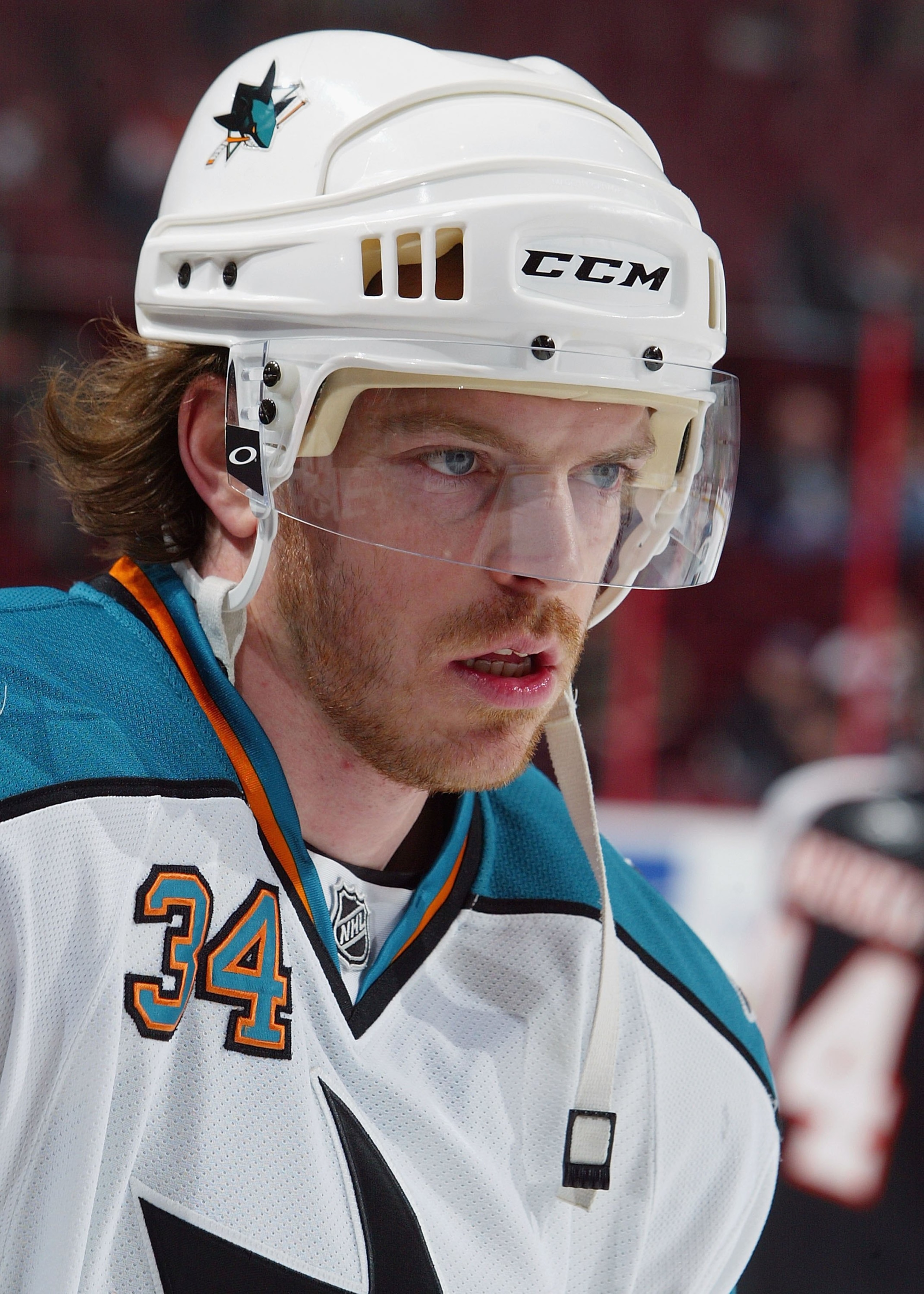 PHILADELPHIA - FEBRUARY 21: Patrick Rissmiller #34 of the San Jose Sharks looks on against the Philadelphia Flyers on February 21, 2008 at Wachovia Center in Philadelphia, Pennsylvania. The Sharks defeated the Flyers 3-1. (Photo by Jim McIsaac/Getty Image PHILADELPHIA - FEBRUARY 21: Patrick Rissmiller #34 of the San Jose Sharks looks on against the Philadelphia Flyers on February 21, 2008 at Wachovia Center in Philadelphia, Pennsylvania. The Sharks defeated the Flyers 3-1. (Photo by Jim McIsaac/Getty Image