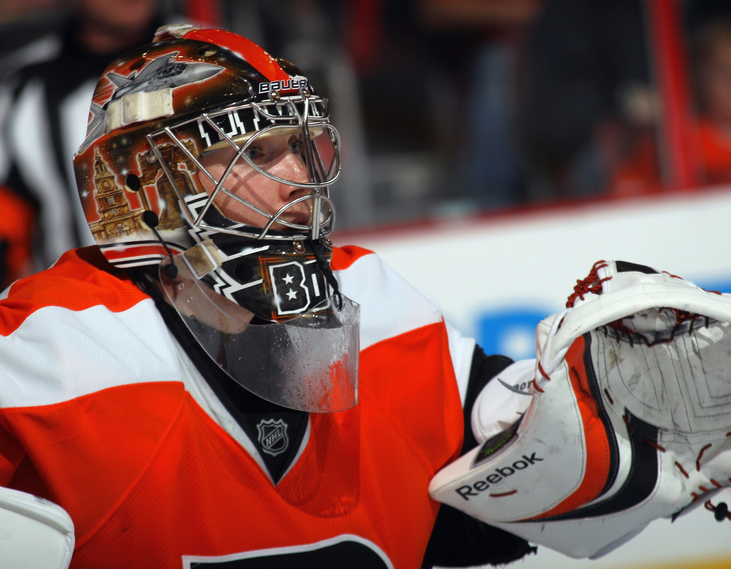 PHILADELPHIA, PA - APRIL 14: Sergei Bobrovsky #35 of the Philadelphia Flyers looks for the shot against the Buffalo Sabres in Game One of the Eastern Conference Quarterfinals during the 2011 NHL Stanley Cup Playoffs at Wells Fargo Center on April 14, 2011