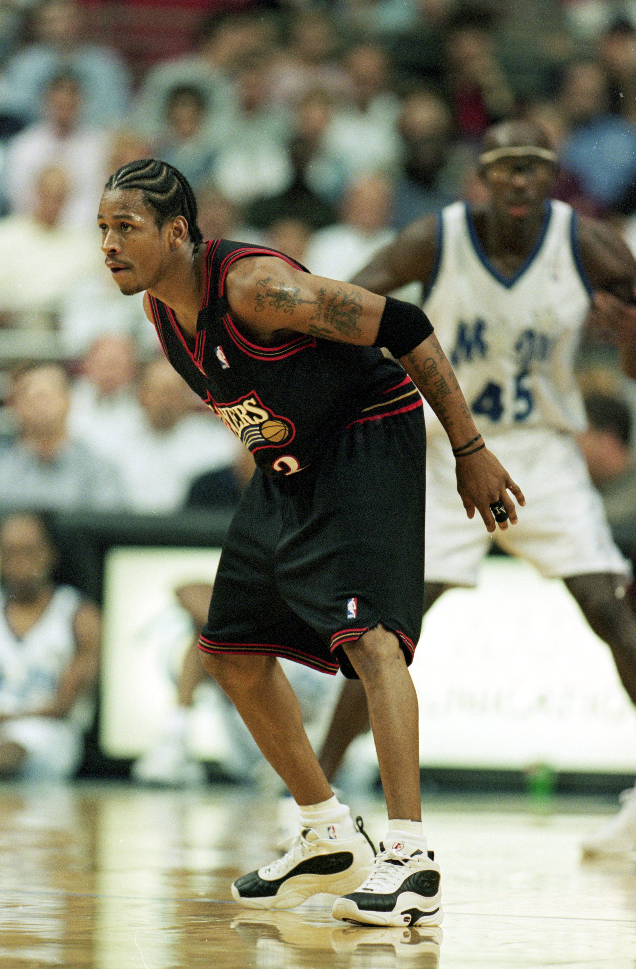10 Nov 1999:  Allen Iverson #3 of the Philadelphia 76ers moves on the court during the game against the Orlando Magic at the Orlando Arena in Orlando, Florida. The Magic defeated the 76ers 110-105.  Mandatory Credit: Andy Lyons  /Allsport