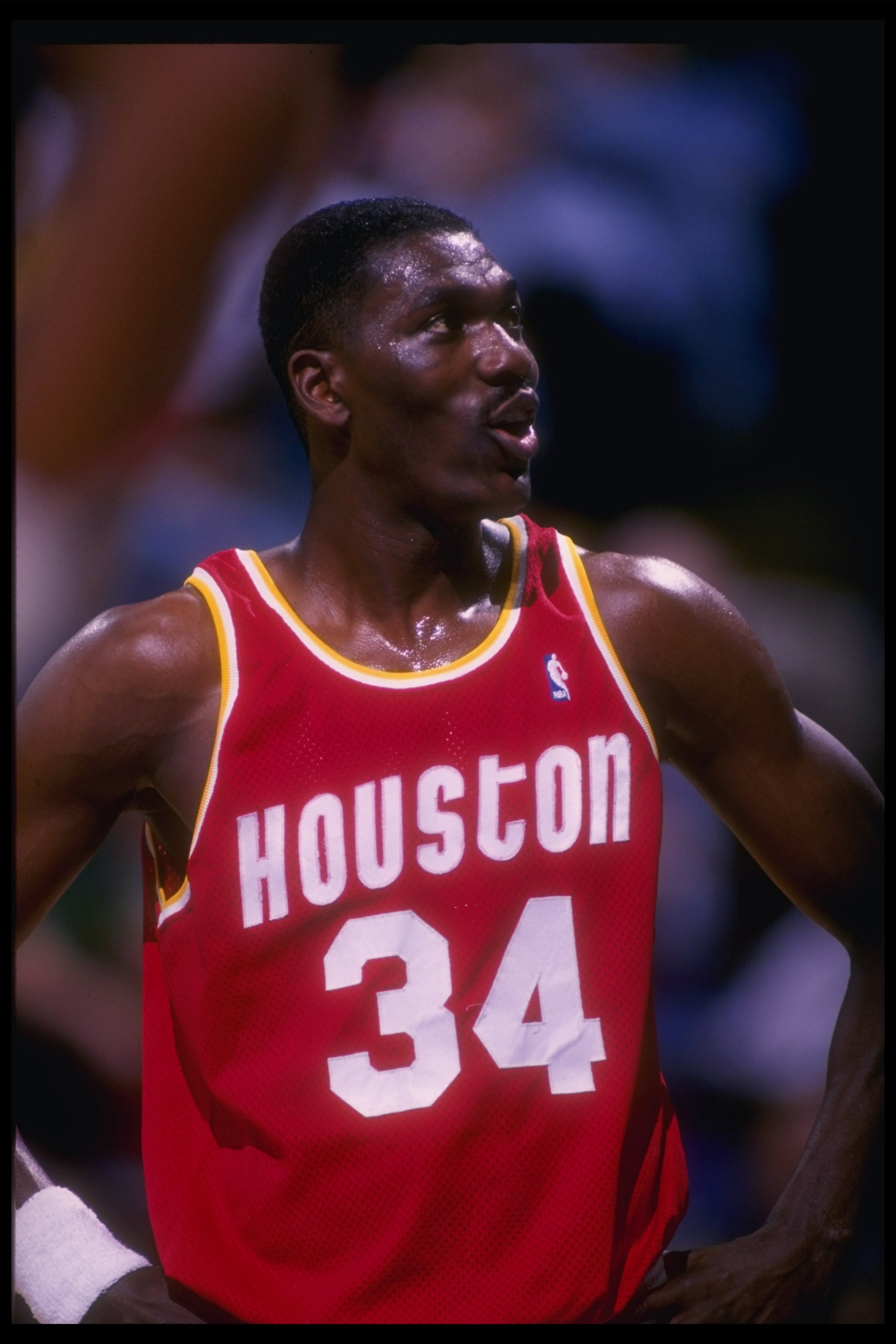 3 Feb 1993:  Center Hakeem Olajuwon of the Houston Rockets looks on during a game. Mandatory Credit: Layne Murdoch  /Allsport Mandatory Credit: Layne Murdoch  /Allsport