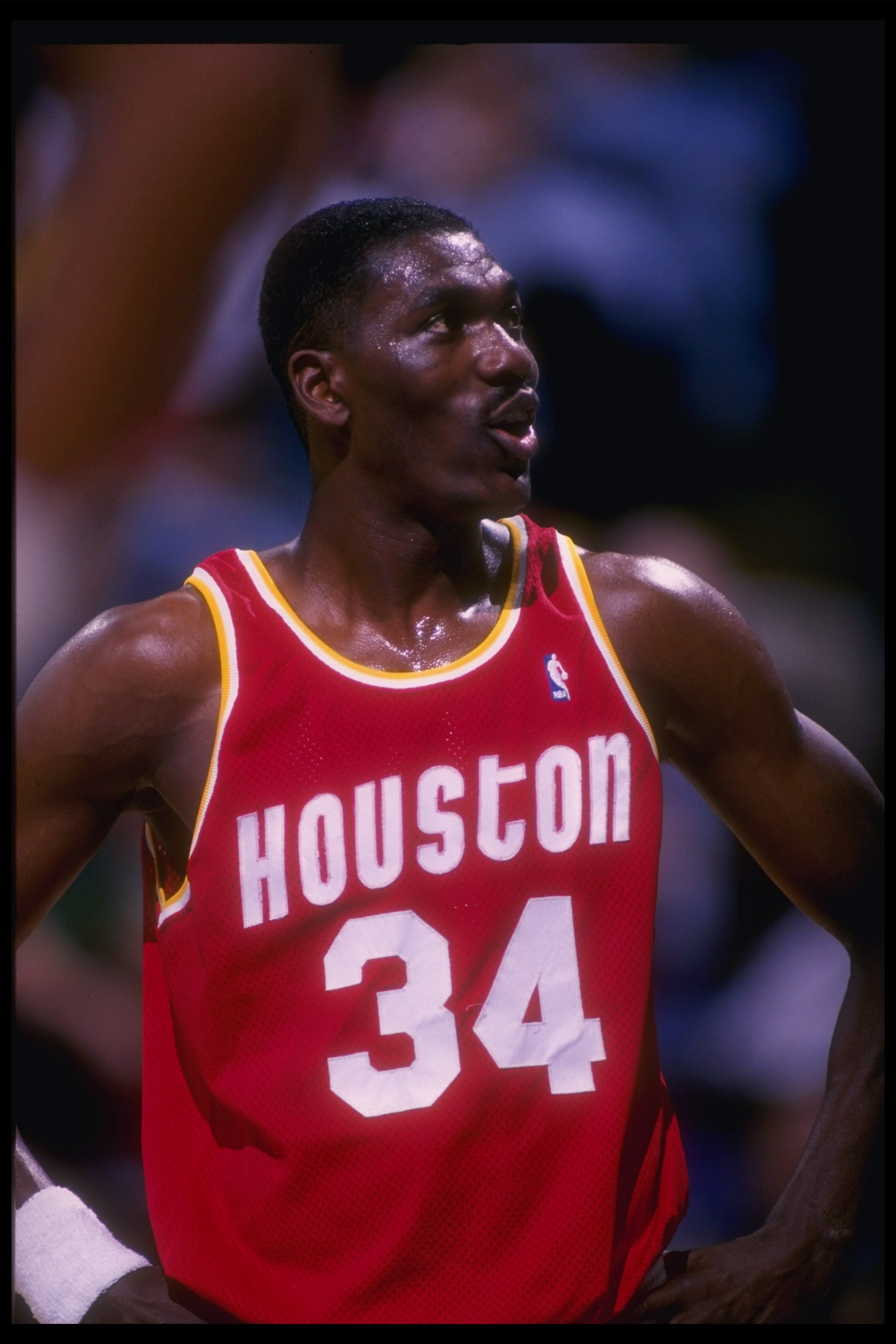 3 Feb 1993:  Center Hakeem Olajuwon of the Houston Rockets looks on during a game. Mandatory Credit: Layne Murdoch  /Allsport Mandatory Credit: Layne Murdoch  /Allsport
