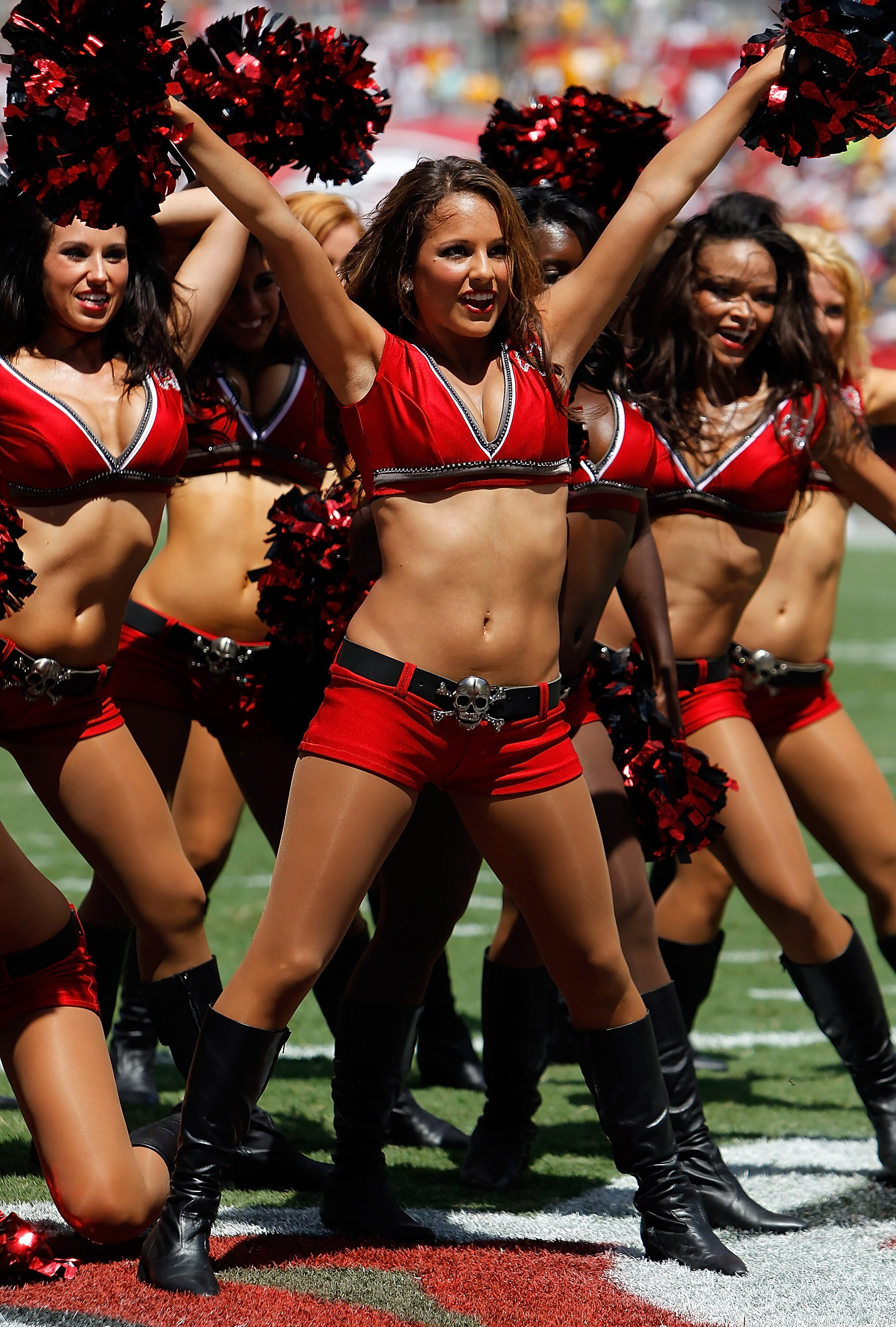 TAMPA, FL - SEPTEMBER 26:  Cheerleaders of the Tampa Bay Buccaneers perform during the game against the Pittsburgh Steelers at Raymond James Stadium on September 26, 2010 in Tampa, Florida.  (Photo by J. Meric/Getty Images)