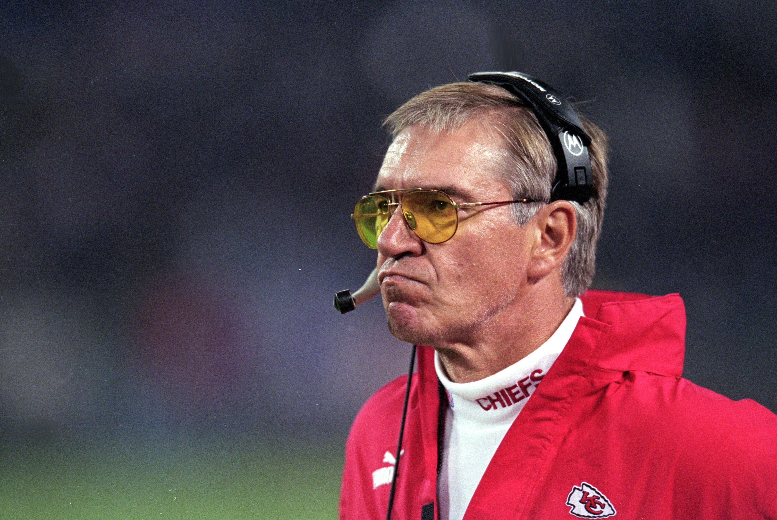 24 Oct 1999: Head coach Gunther Cunningham of the Kansas City Chiefs looks on from the sidelines during a game against the Baltimore Ravens at the PSINet Stadium in Baltimore, Maryland. The Chiefs defeated the Ravens 35-8. Mandatory Credit: Doug Pensinger