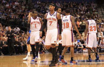DALLAS, TX - MARCH 10:  Forward Carmelo Anthony #7 of the New York Knicks at American Airlines Center on March 10, 2011 in Dallas, Texas.  NOTE TO USER: User expressly acknowledges and agrees that, by downloading and or using this photograph, User is cons