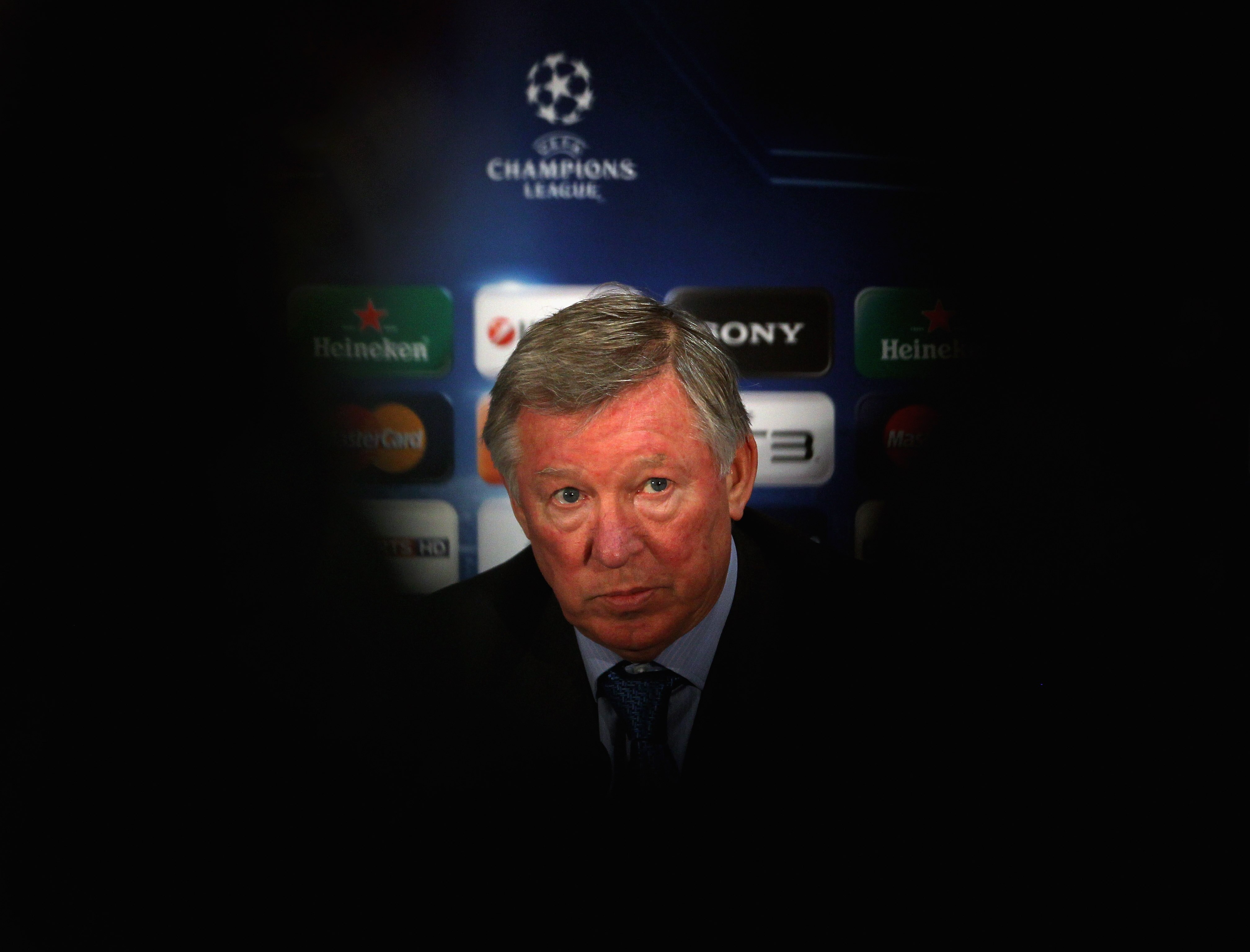 MANCHESTER, ENGLAND - APRIL 11:  Sir Alex Ferguson the manager of Manchester United faces the media during a press conference ahead of their UEFA Champions League quarter final second leg match against Chelsea at the Old Trafford on April 11, 2011 in Manc