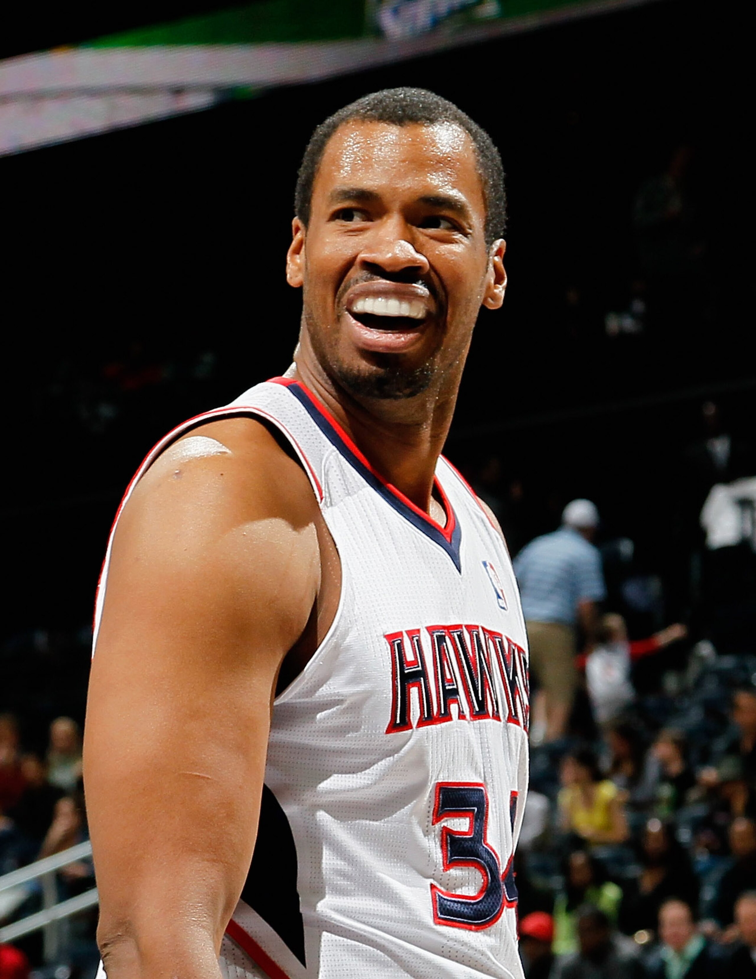 ATLANTA, GA - APRIL 05:  Jason Collins #34 of the Atlanta Hawks against the San Antonio Spurs at Philips Arena on April 5, 2011 in Atlanta, Georgia.  NOTE TO USER: User expressly acknowledges and agrees that, by downloading and/or using this Photograph, u