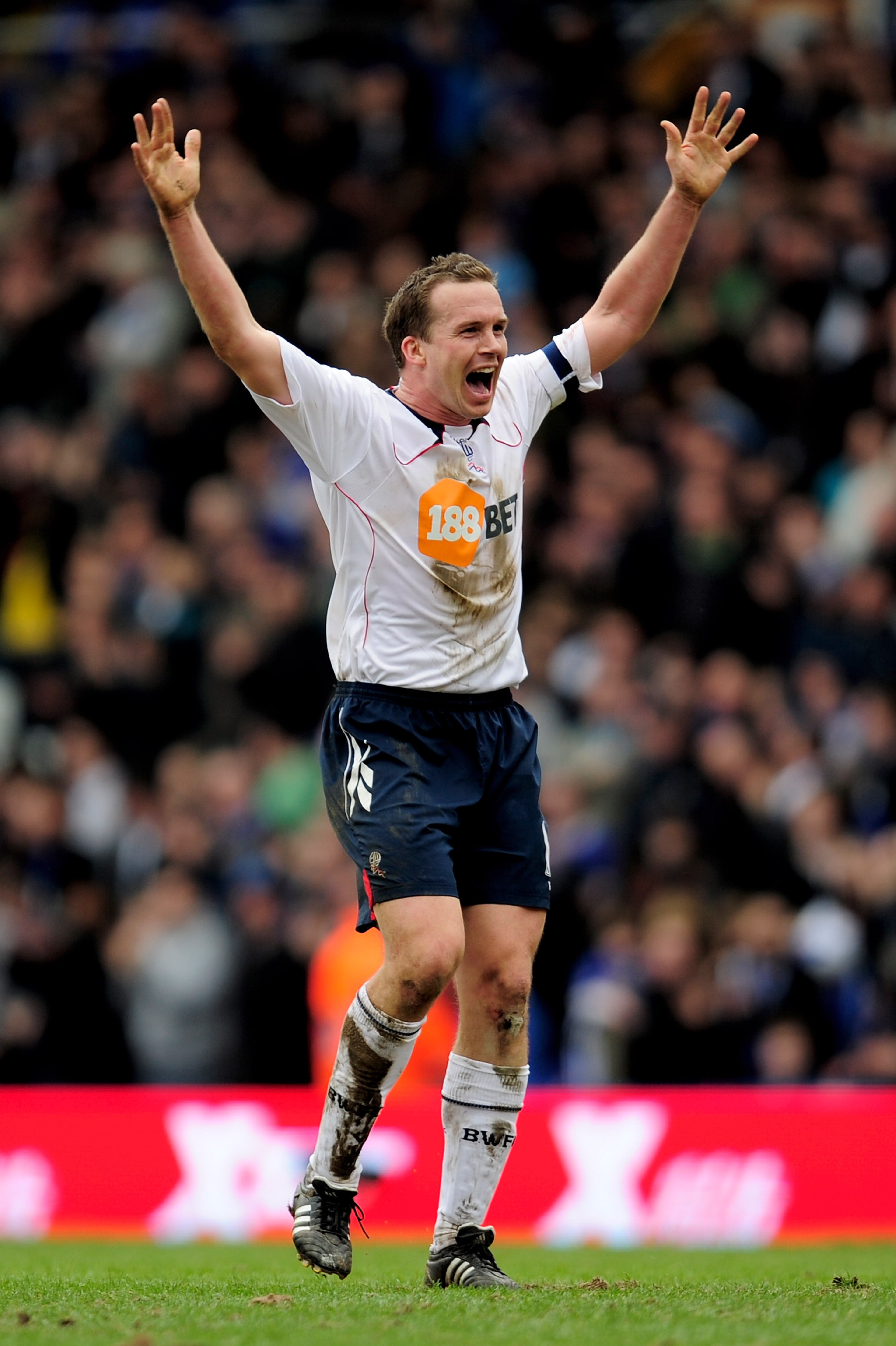 BIRMINGHAM, ENGLAND - MARCH 12: Kevin Davies of Bolton Wanderers celebrates during the FA Cup sponsored by E.On Sixth Round match between Birmingham City and Bolton Wanderers at St Andrews on March 12, 2011 in Birmingham, England. (Photo by Jamie McDona BIRMINGHAM, ENGLAND - MARCH 12: Kevin Davies of Bolton Wanderers celebrates during the FA Cup sponsored by E.On Sixth Round match between Birmingham City and Bolton Wanderers at St Andrews on March 12, 2011 in Birmingham, England. (Photo by Jamie McDona