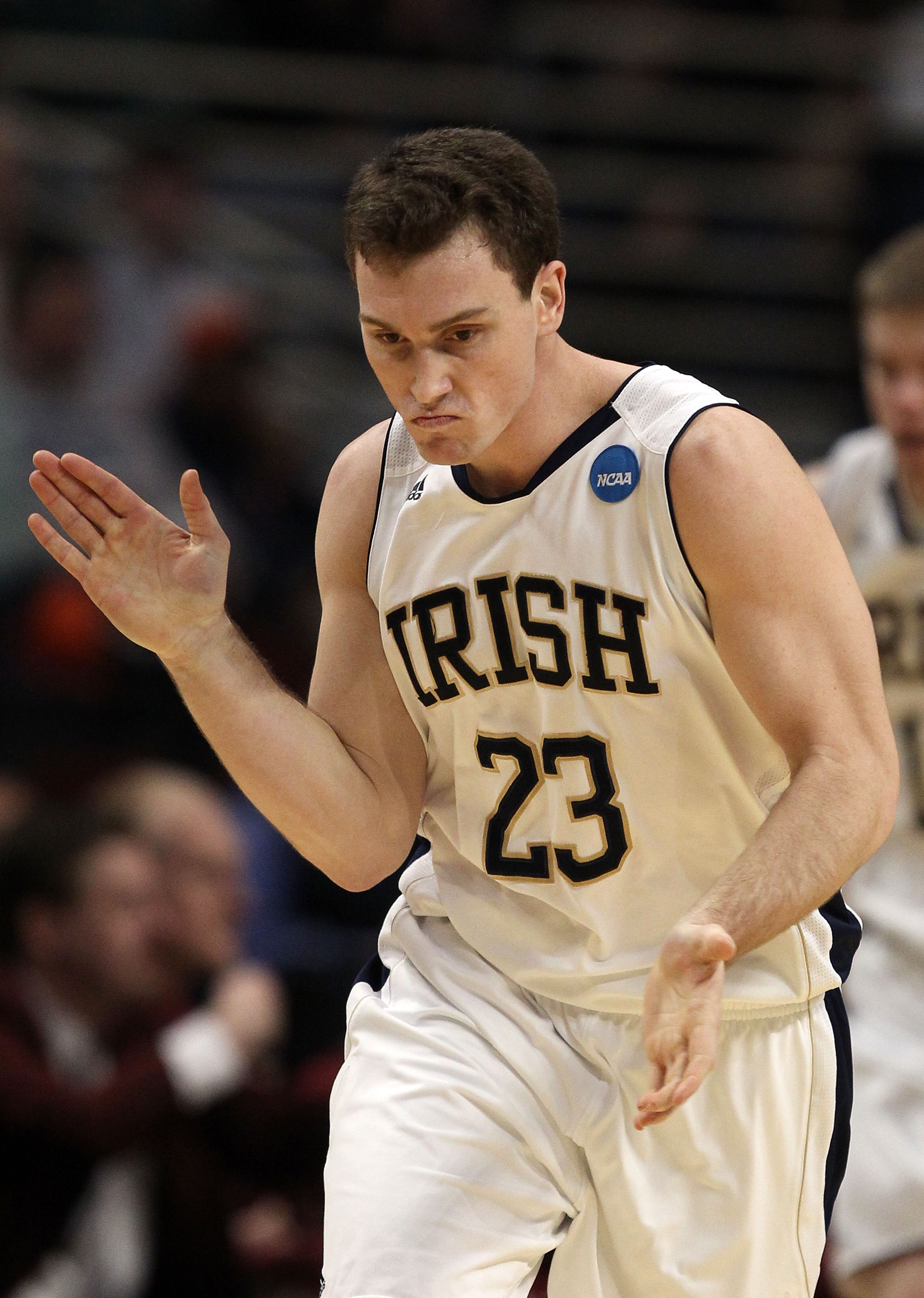 CHICAGO, IL - MARCH 20:  Ben Hansbrough #23 of the Notre Dame Fighting Irish claps in the first half of the game against the Florida State Seminoles during the third round of the 2011 NCAA men's basketball tournament at the United Center on March 20, 2011