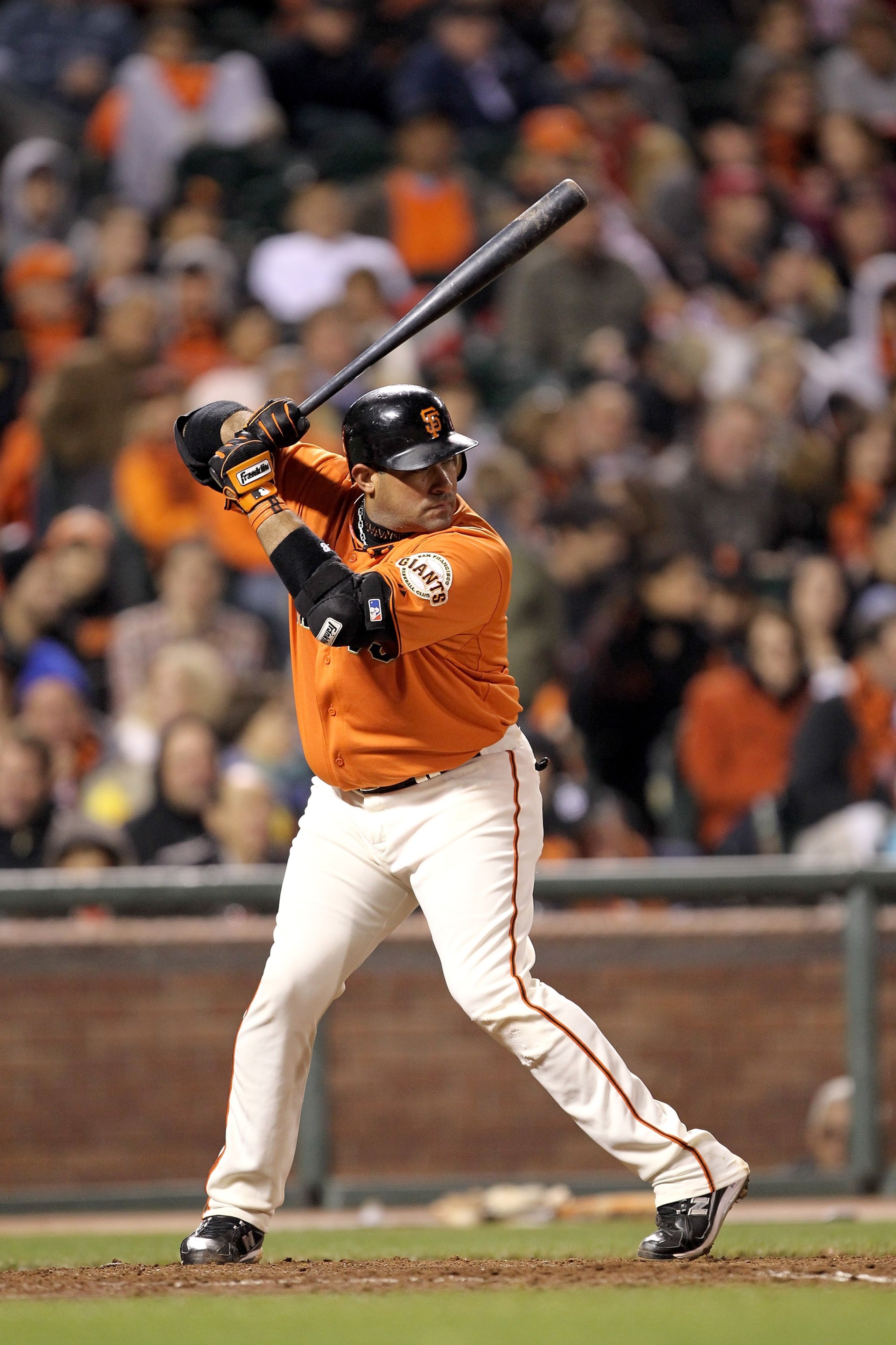 SAN FRANCISCO - MAY 14:  Bengie Molina #1 of the San Francisco Giants bats against the Houston Astros at AT&T Park on May 14, 2010 in San Francisco, California.  (Photo by Ezra Shaw/Getty Images)