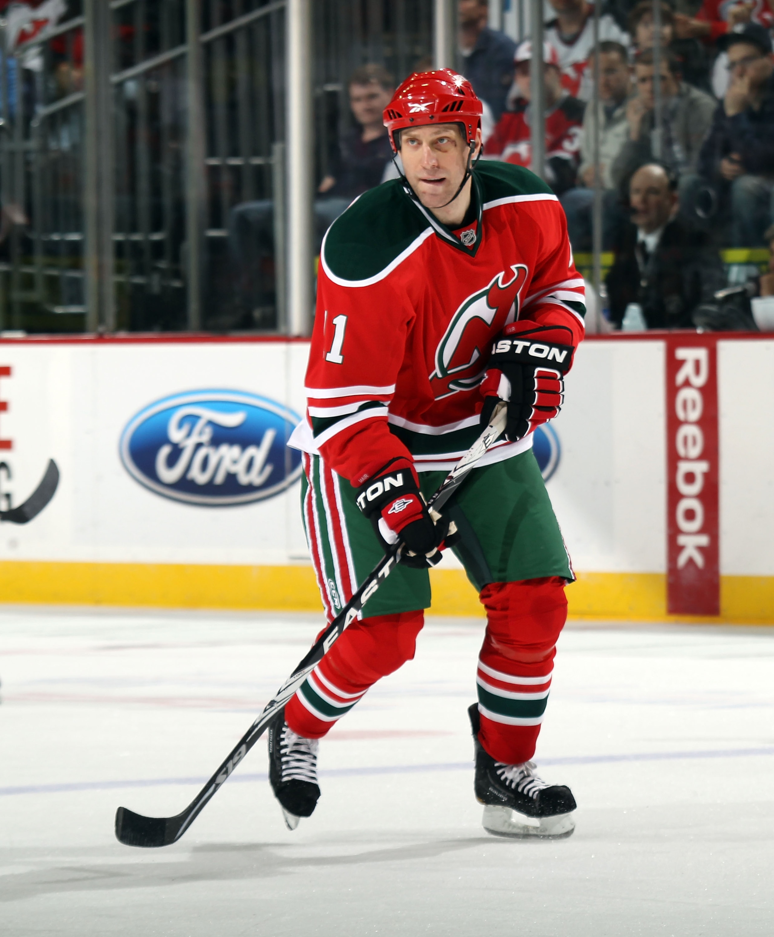 NEWARK, NJ - MARCH 18: Adam Mair #11 of the New Jersey Devils skates against the Washington Capitals at the Prudential Center on March 18, 2011 in Newark, New Jersey. The Capitals shut out the Devils 3-0. (Photo by Bruce Bennett/Getty Images) NEWARK, NJ - MARCH 18: Adam Mair #11 of the New Jersey Devils skates against the Washington Capitals at the Prudential Center on March 18, 2011 in Newark, New Jersey. The Capitals shut out the Devils 3-0. (Photo by Bruce Bennett/Getty Images)