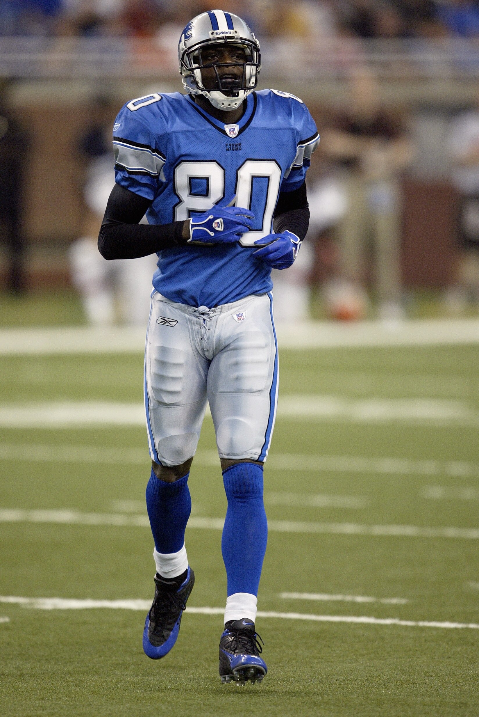 DETROIT- AUGUST 20: Wide receiver Charles Rogers #80 of the Detroit Lions moves into position during the preseason game against the Cleveland Browns on August 20, 2005 at Ford Field in Detroit, Michigan. The Browns won 21-13. (photo by Tom Pidgeon/Getty DETROIT- AUGUST 20: Wide receiver Charles Rogers #80 of the Detroit Lions moves into position during the preseason game against the Cleveland Browns on August 20, 2005 at Ford Field in Detroit, Michigan. The Browns won 21-13. (photo by Tom Pidgeon/Getty