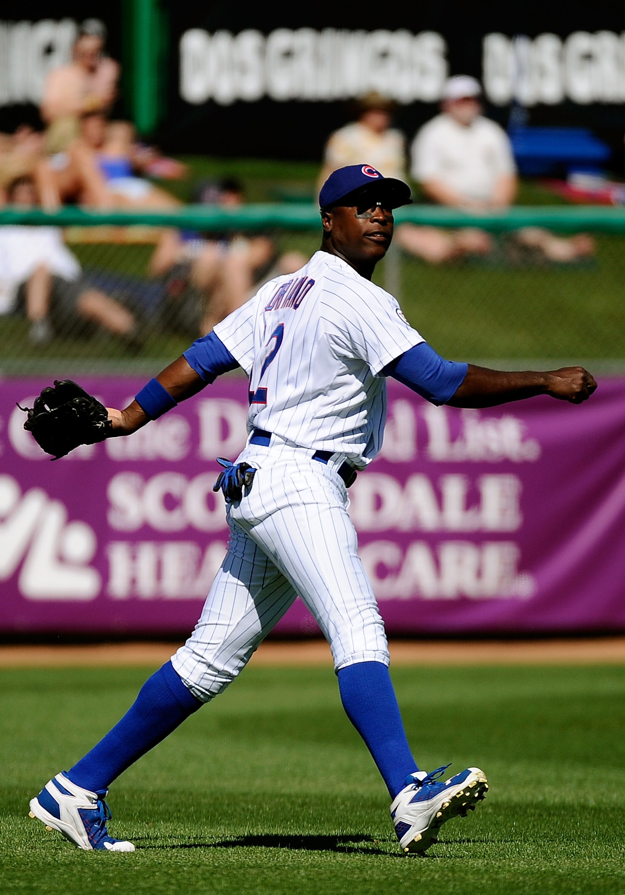 MESA, AZ - MARCH 09:  Alfonso Soriano #12 of the Chicago Cubs plays against the Kansas City Royals during the spring training baseball game at HoHoKam Stadium on March 9, 2011 in Mesa, Arizona.  (Photo by Kevork Djansezian/Getty Images)