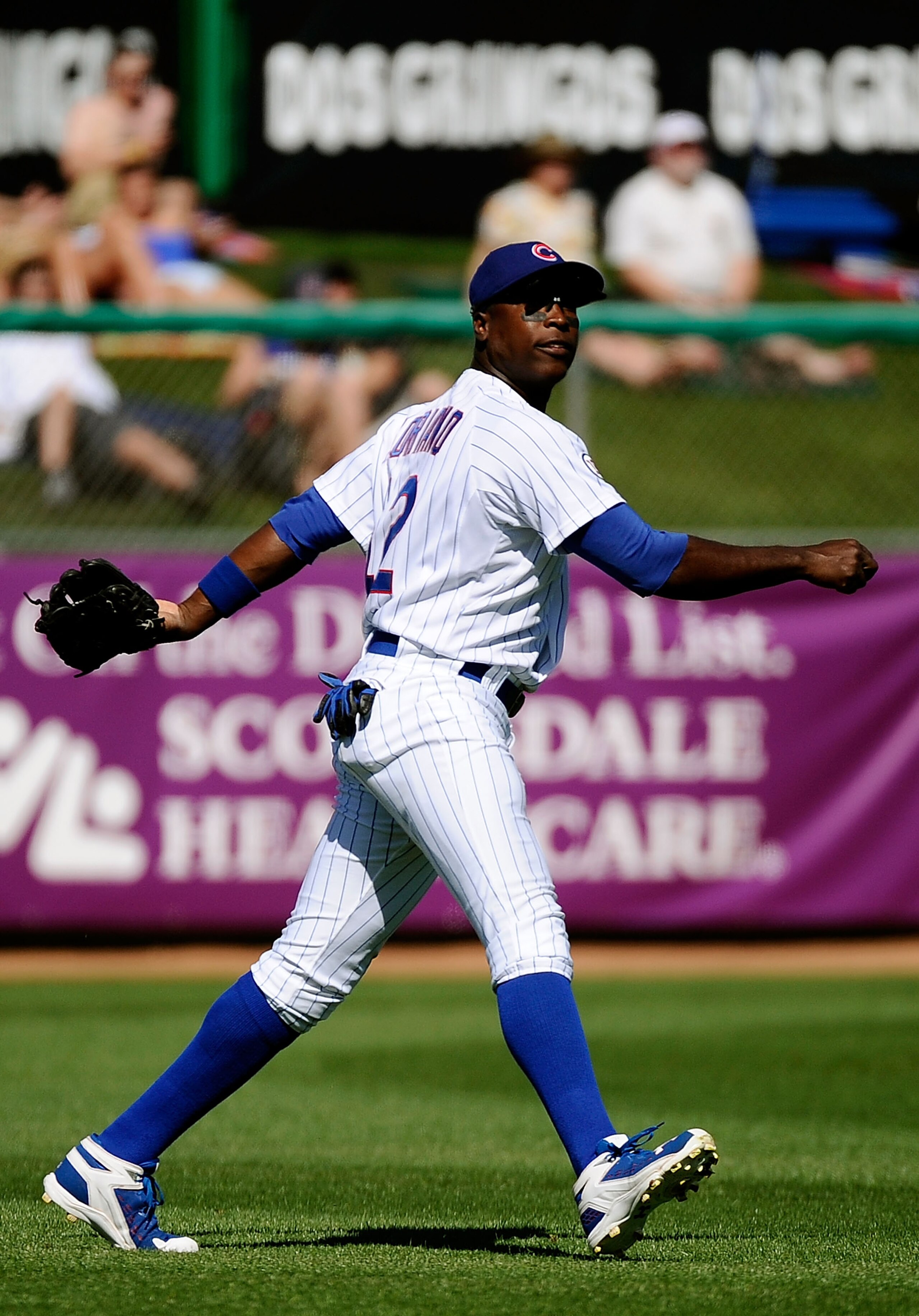 MESA, AZ - MARCH 09:  Alfonso Soriano #12 of the Chicago Cubs plays against the Kansas City Royals during the spring training baseball game at HoHoKam Stadium on March 9, 2011 in Mesa, Arizona.  (Photo by Kevork Djansezian/Getty Images)