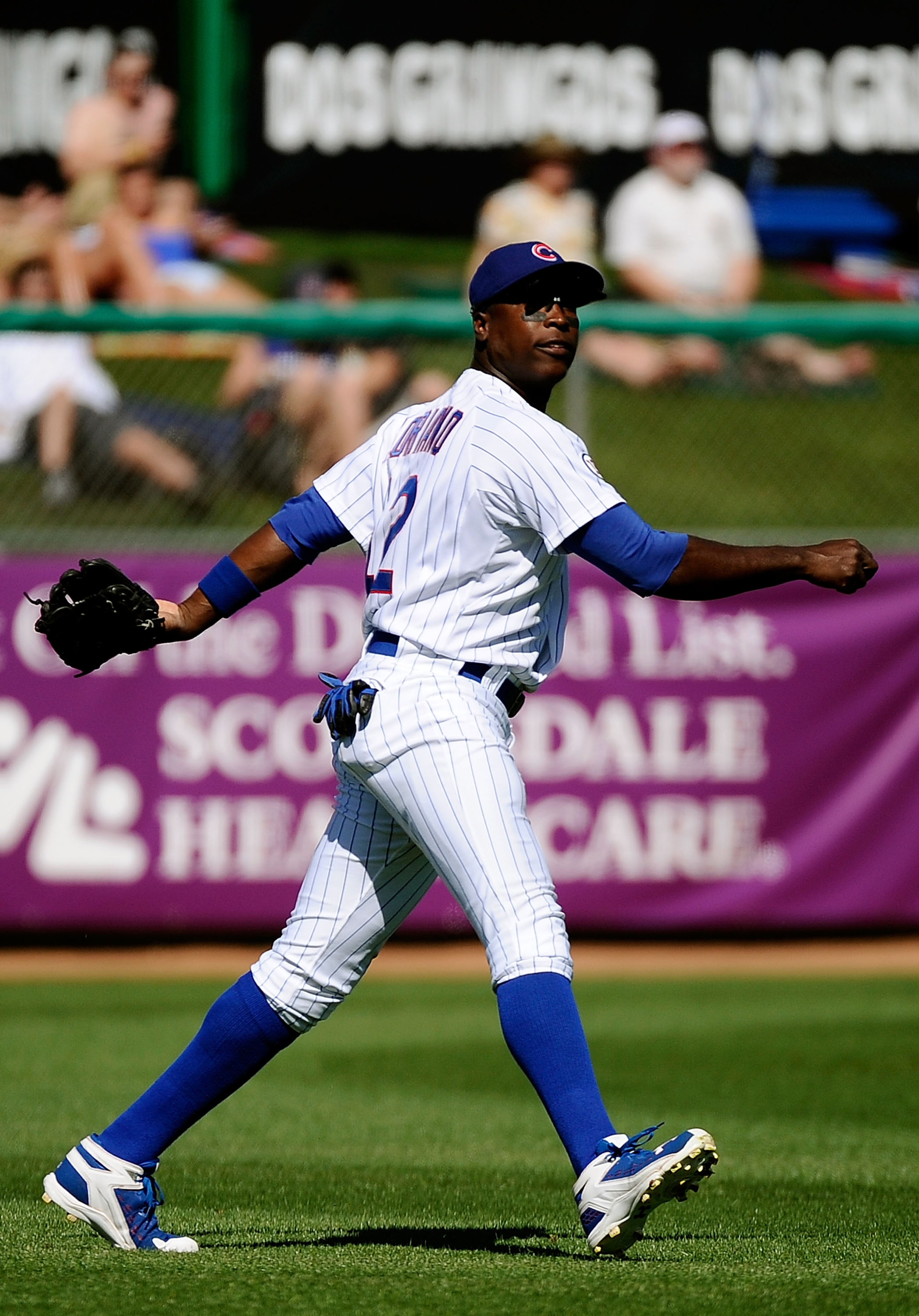 MESA, AZ - MARCH 09:  Alfonso Soriano #12 of the Chicago Cubs plays against the Kansas City Royals during the spring training baseball game at HoHoKam Stadium on March 9, 2011 in Mesa, Arizona.  (Photo by Kevork Djansezian/Getty Images)