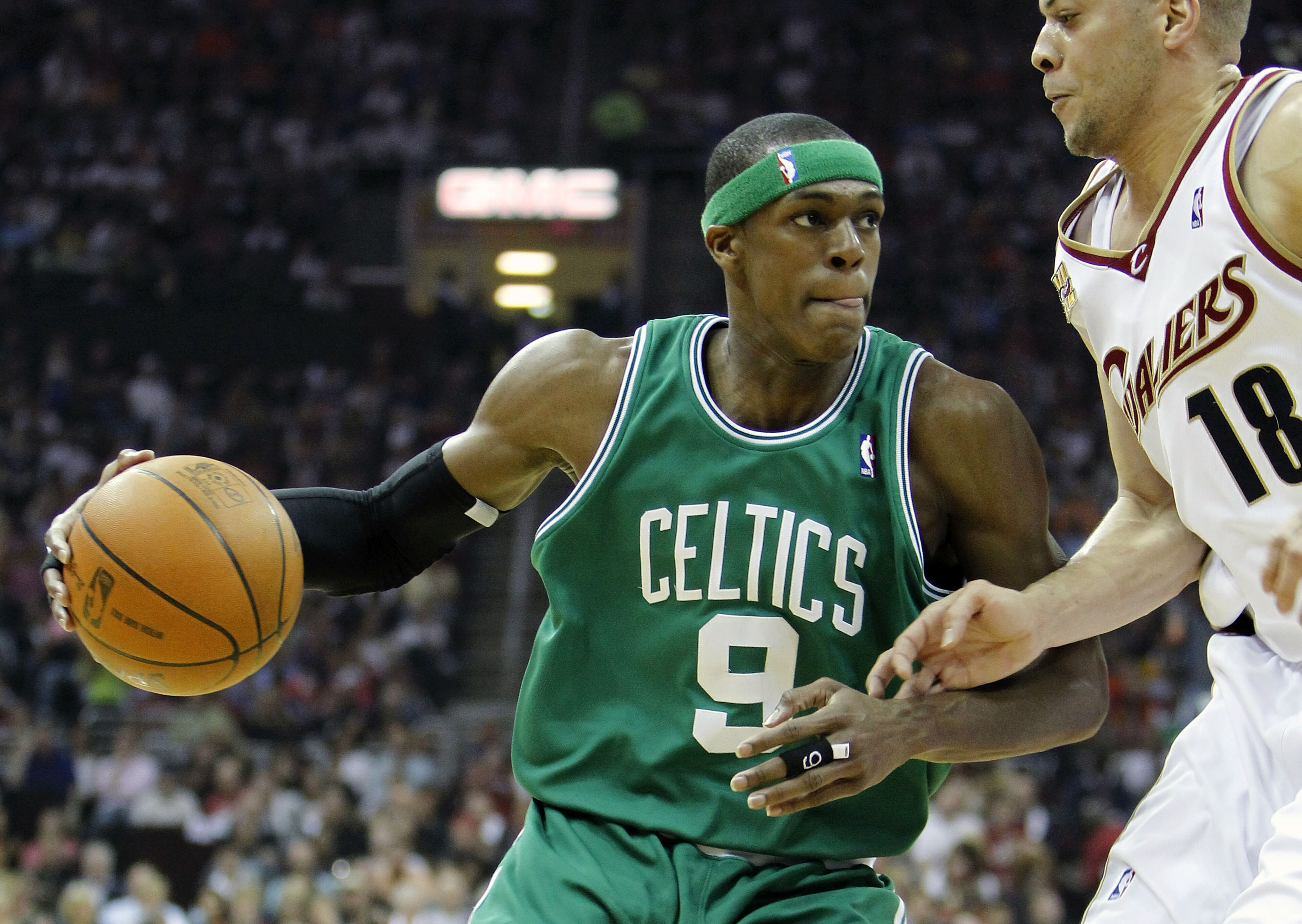CLEVELAND - MAY 01: Rajon Rondo #9 of the Boston Celtics tries to drive around Anthony Parker #18 of the Cleveland Cavaliers in Game One of the Eastern Conference Semifinals during the 2010 NBA Playoffs at Quicken Loans Arena on May 1, 2010 in Cleveland, CLEVELAND - MAY 01: Rajon Rondo #9 of the Boston Celtics tries to drive around Anthony Parker #18 of the Cleveland Cavaliers in Game One of the Eastern Conference Semifinals during the 2010 NBA Playoffs at Quicken Loans Arena on May 1, 2010 in Cleveland,