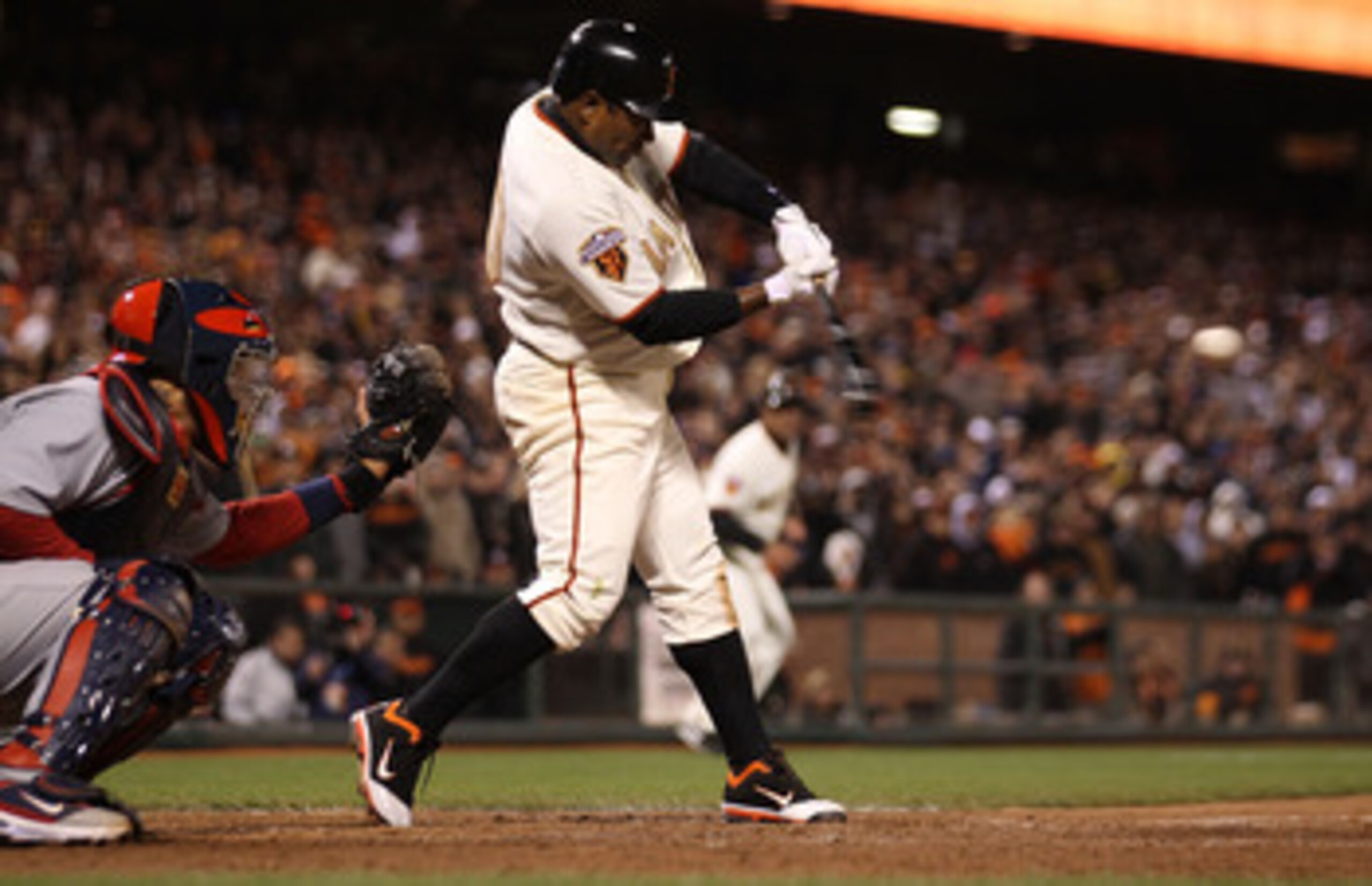 SAN FRANCISCO, CA - APRIL 09:  Miguel Tejada #10 of the San Francisco Giants collects the game winning hit in the ninth inning against the St. Louis Cardinals at AT&T Park on April 9, 2011 in San Francisco, California.  (Photo by Jed Jacobsohn/Getty Image