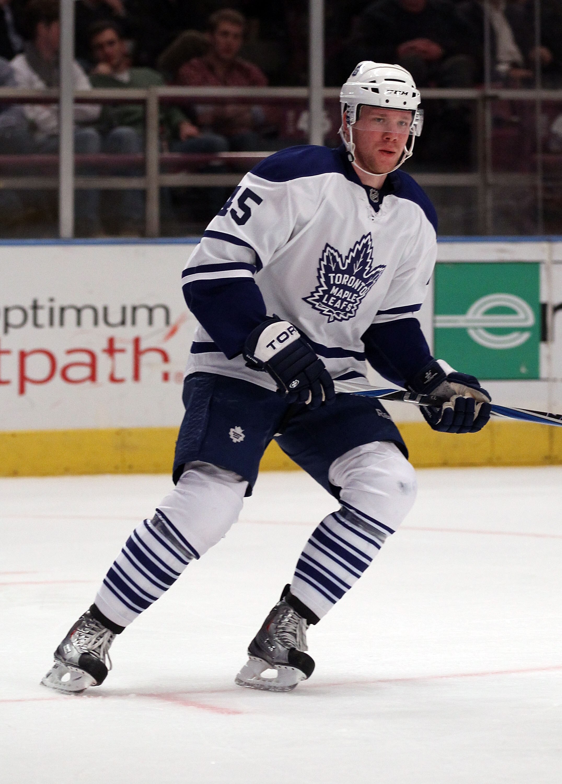 NEW YORK, NY - JANUARY 19:  Marcel Mueller #45 of the Toronto Maple Leafs skates against the New York Rangers at Madison Square Garden on January 19, 2011 in New York City.  (Photo by Bruce Bennett/Getty Images)