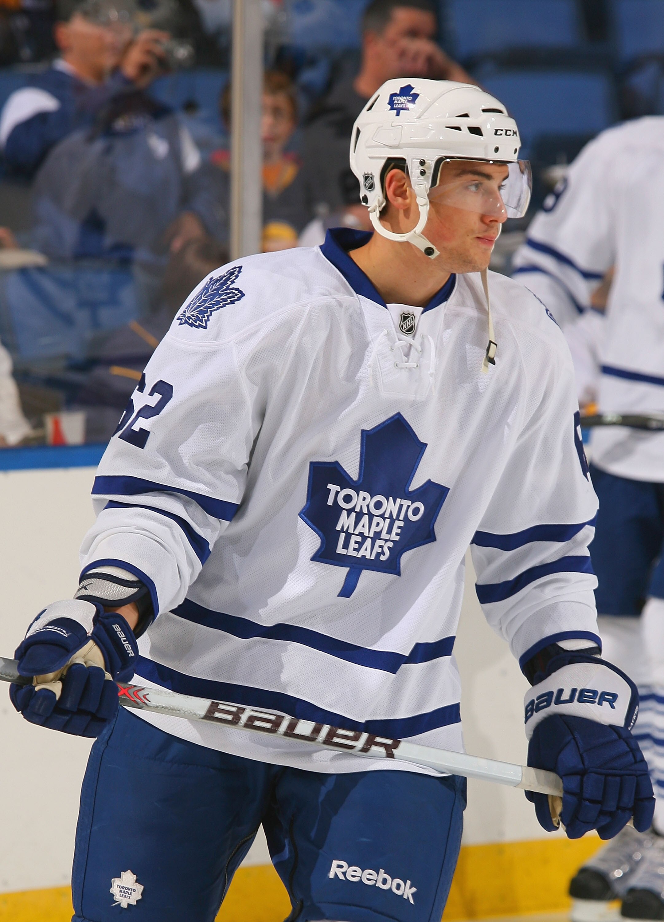 BUFFALO, NY - SEPTEMBER 25: Jesse Blacker #62 of the Toronto Maple Leafs skates during warmups prior to play against the Buffalo Sabres  at HSBC Arena on September 25, 2010 in Buffalo, New York.  (Photo by Rick Stewart/Getty Images)