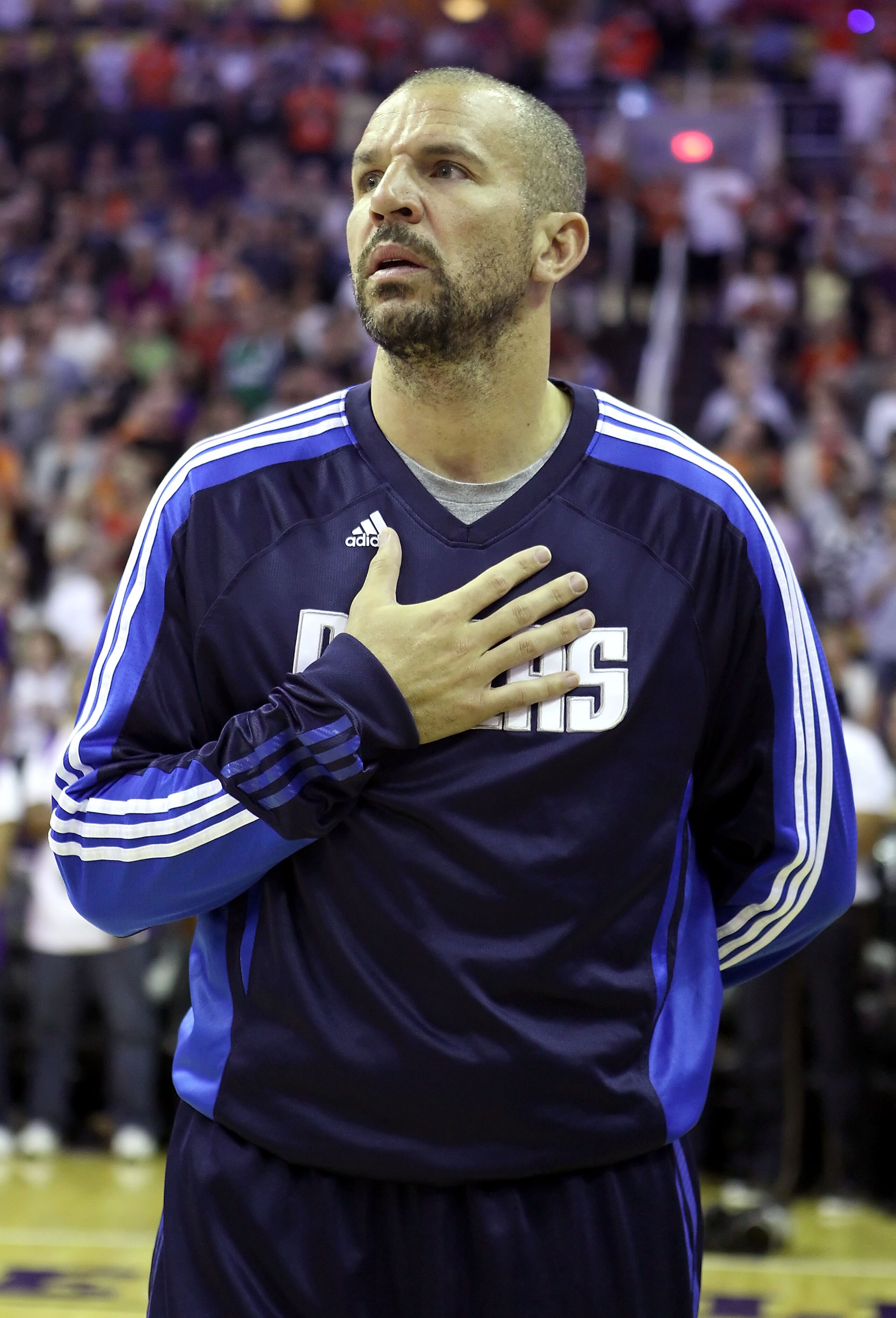 PHOENIX, AZ - MARCH 27: Jason Kidd #2 of the Dallas Mavericks before the NBA game against the Phoenix Suns at US Airways Center on March 27, 2011 in Phoenix, Arizona. The Mavericks defeated the Suns 91-83. NOTE TO USER: User expressly acknowledges and a PHOENIX, AZ - MARCH 27: Jason Kidd #2 of the Dallas Mavericks before the NBA game against the Phoenix Suns at US Airways Center on March 27, 2011 in Phoenix, Arizona. The Mavericks defeated the Suns 91-83. NOTE TO USER: User expressly acknowledges and a