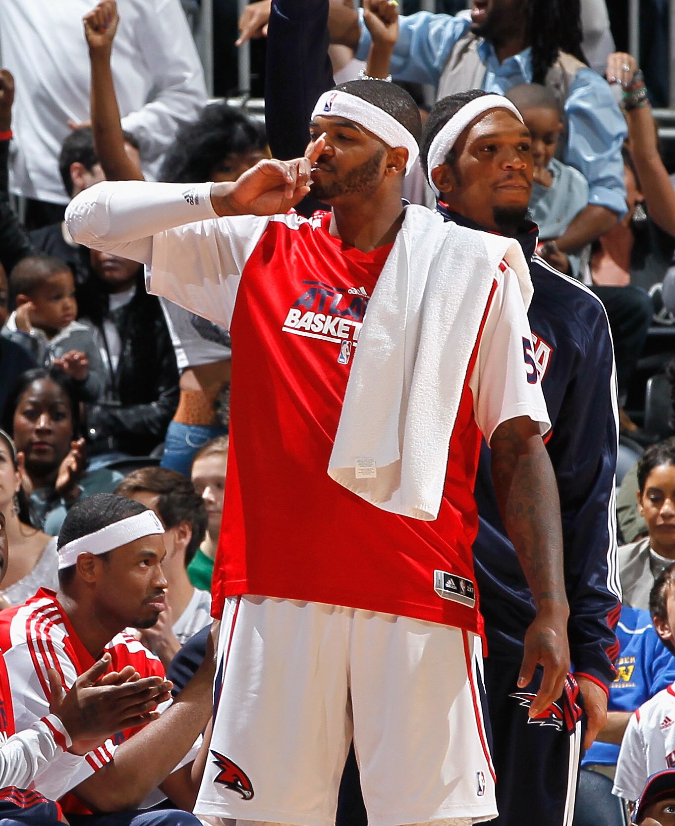 ATLANTA, GA - APRIL 01:  Josh Smith #5 of the Atlanta Hawks against the Boston Celtics at Philips Arena on April 1, 2011 in Atlanta, Georgia.  NOTE TO USER: User expressly acknowledges and agrees that, by downloading and/or using this Photograph, user is