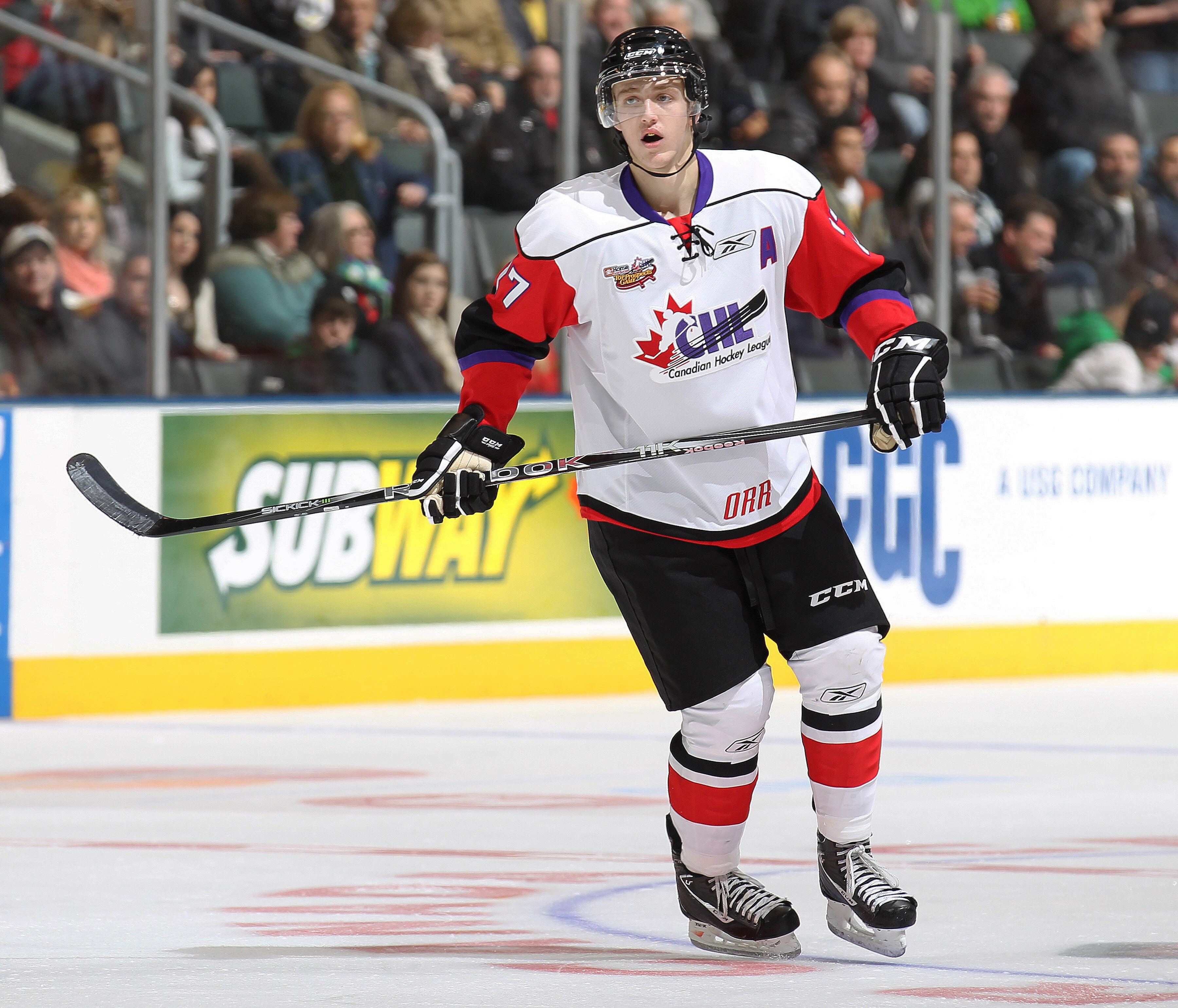 TORONTO, CAN - JANUARY 19:  Dougie Hamilton #27 of Team Orr skates against Team Cherry in the 2011 Home Hardware Top Prospects game on January 19, 2011 at the Air Canada Centre in Toronto, Canada. Team Orr defeated Team Cherry 7-1. (Photo by Claus Anderse