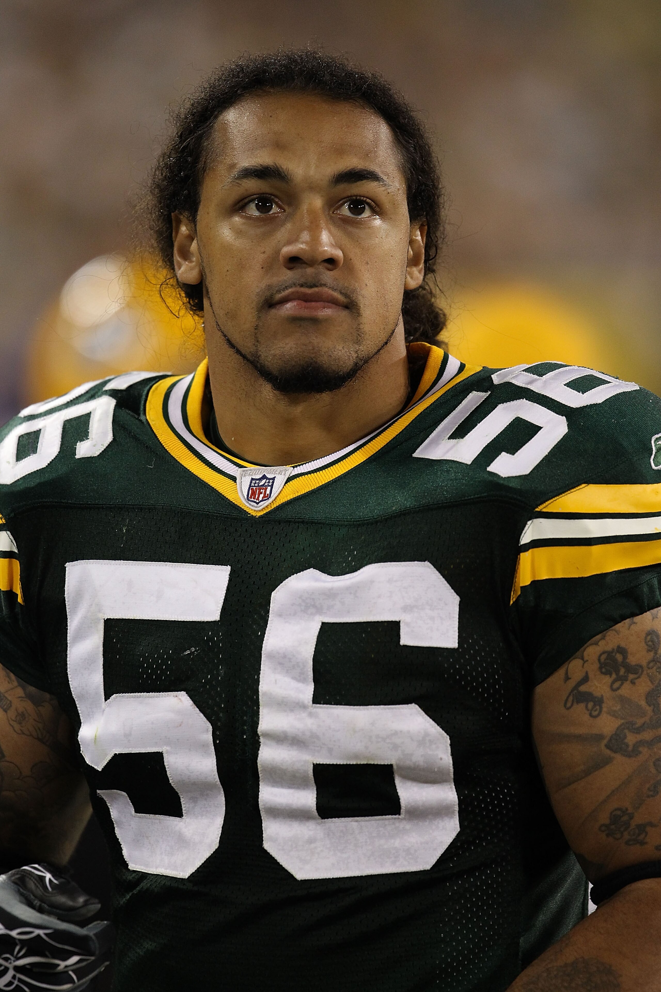 GREEN BAY, WI - AUGUST 26: Nick Barnett #56 of the Green Bay Packers looks at the replay board during a preseason game against the Indianapolis Colts at Lambeau Field on August 26, 2010 in Green Bay, Wisconsin. The Packers defeated the Colts 59-24. (Photo