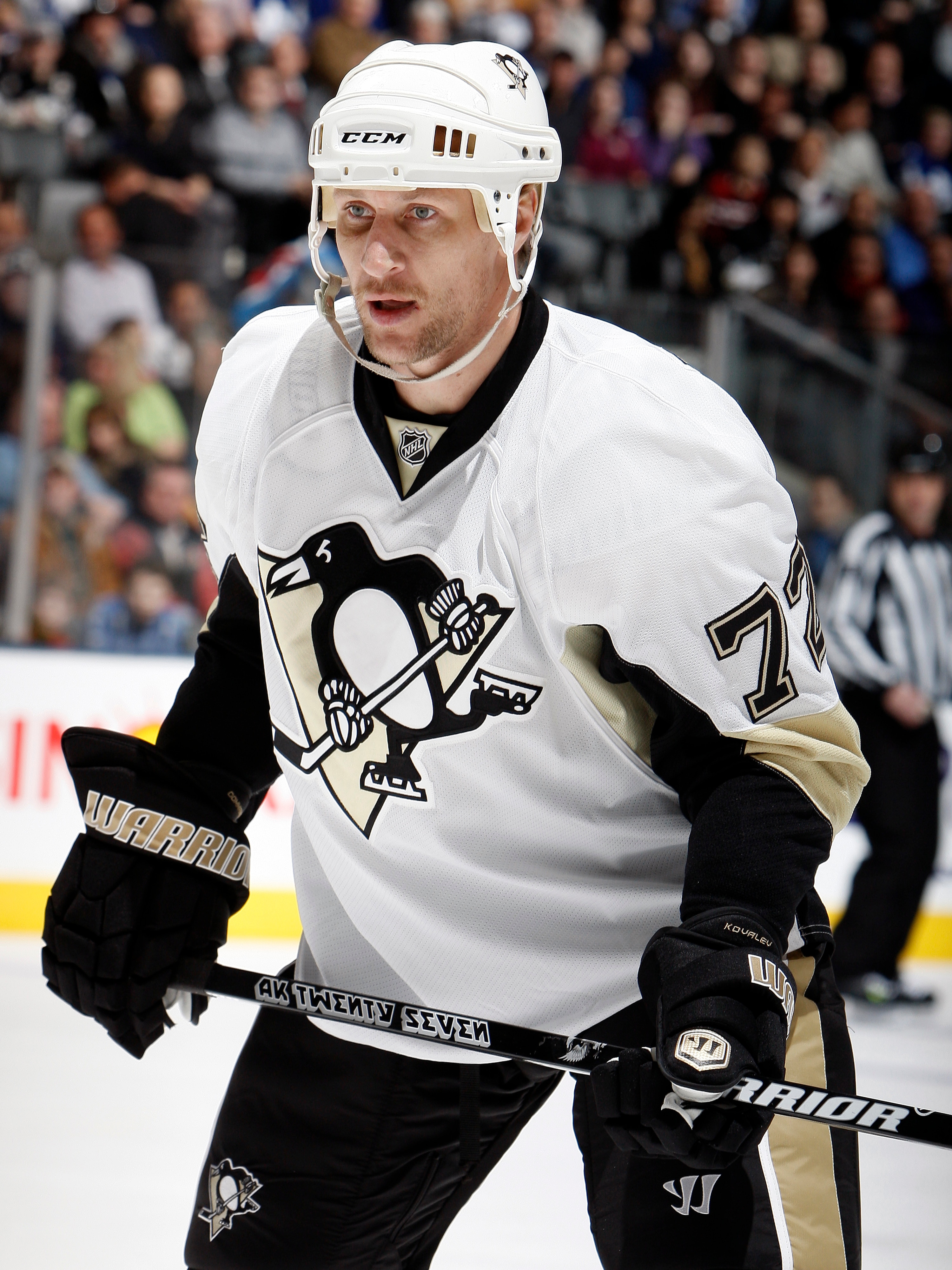 TORONTO, CANADA - FEBRUARY 26: Alexei Kovalev #72 of the Pittsburgh Penguins skates up the ice during the game against the Toronto Maple Leafs at the Air Canada Centre February 26, 2011 in Toronto, Ontario, Canada. (Photo by Abelimages/Getty Images)