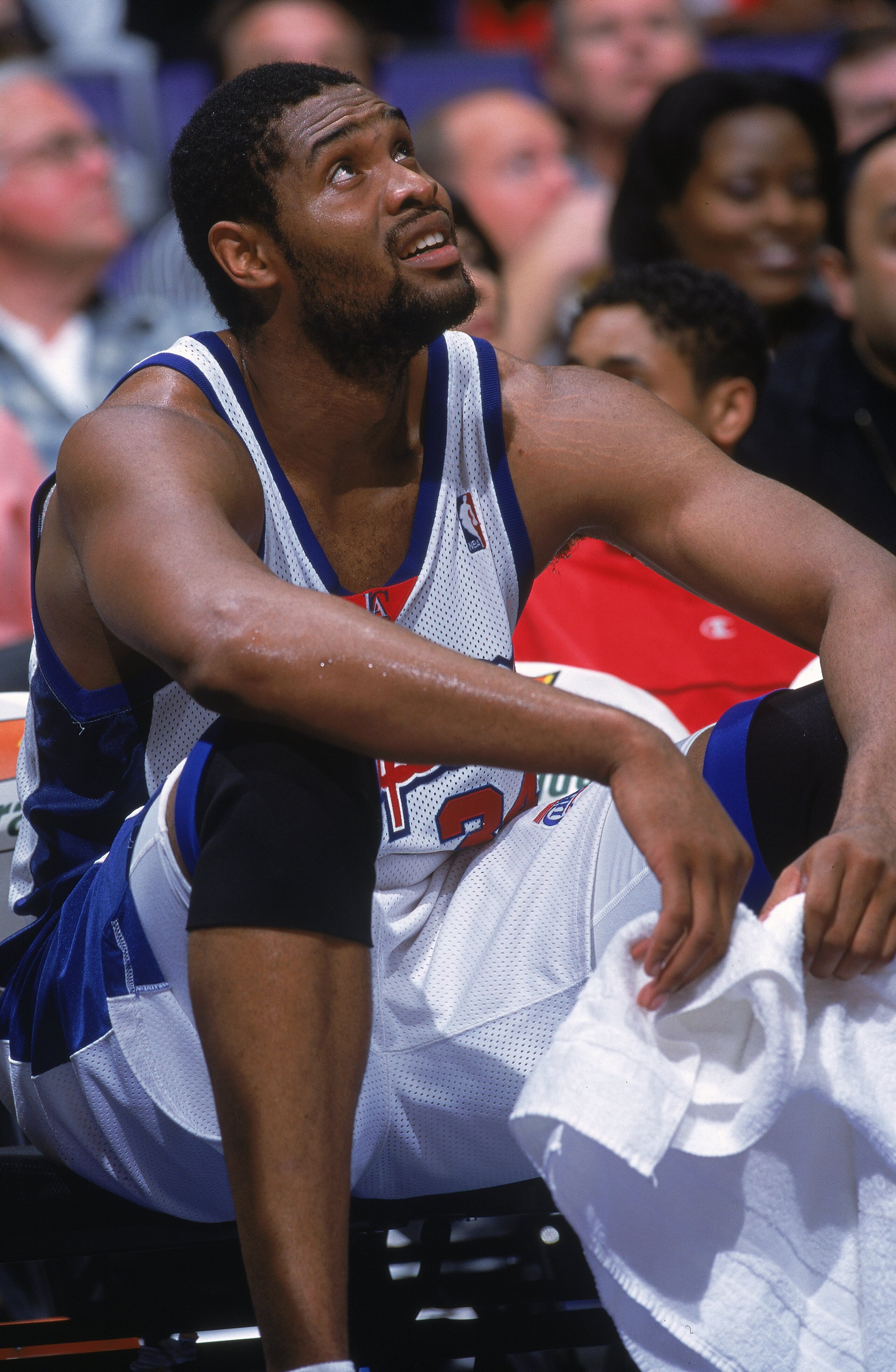 22 Mar 2001: A close up of Michael Olowokandi #34 of the Los Angeles Clippers as he looks on from the bench during the game against the Detroit Pistons at the STAPLES Center in Los Angeles, California. The Clippers defeated the Pistons 101-94. NOTE TO 22 Mar 2001: A close up of Michael Olowokandi #34 of the Los Angeles Clippers as he looks on from the bench during the game against the Detroit Pistons at the STAPLES Center in Los Angeles, California. The Clippers defeated the Pistons 101-94. NOTE TO