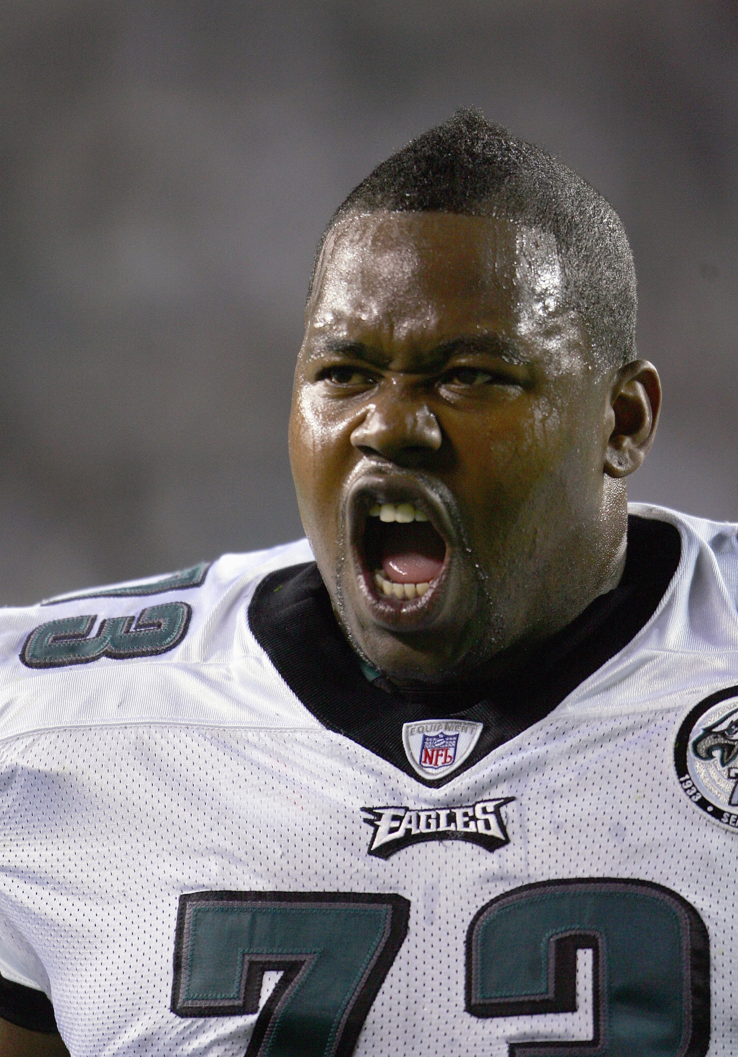 PHILADELPHIA - SEPTEMBER 17: Shawn Andrews #73 of the Philadelphia Eagles yells during the game against the Washington Redskins at Lincoln Financial Field on September 17, 2007  in Philadelphia, Pennsylvania. (Photo by: Chris McGrath/Getty Images)